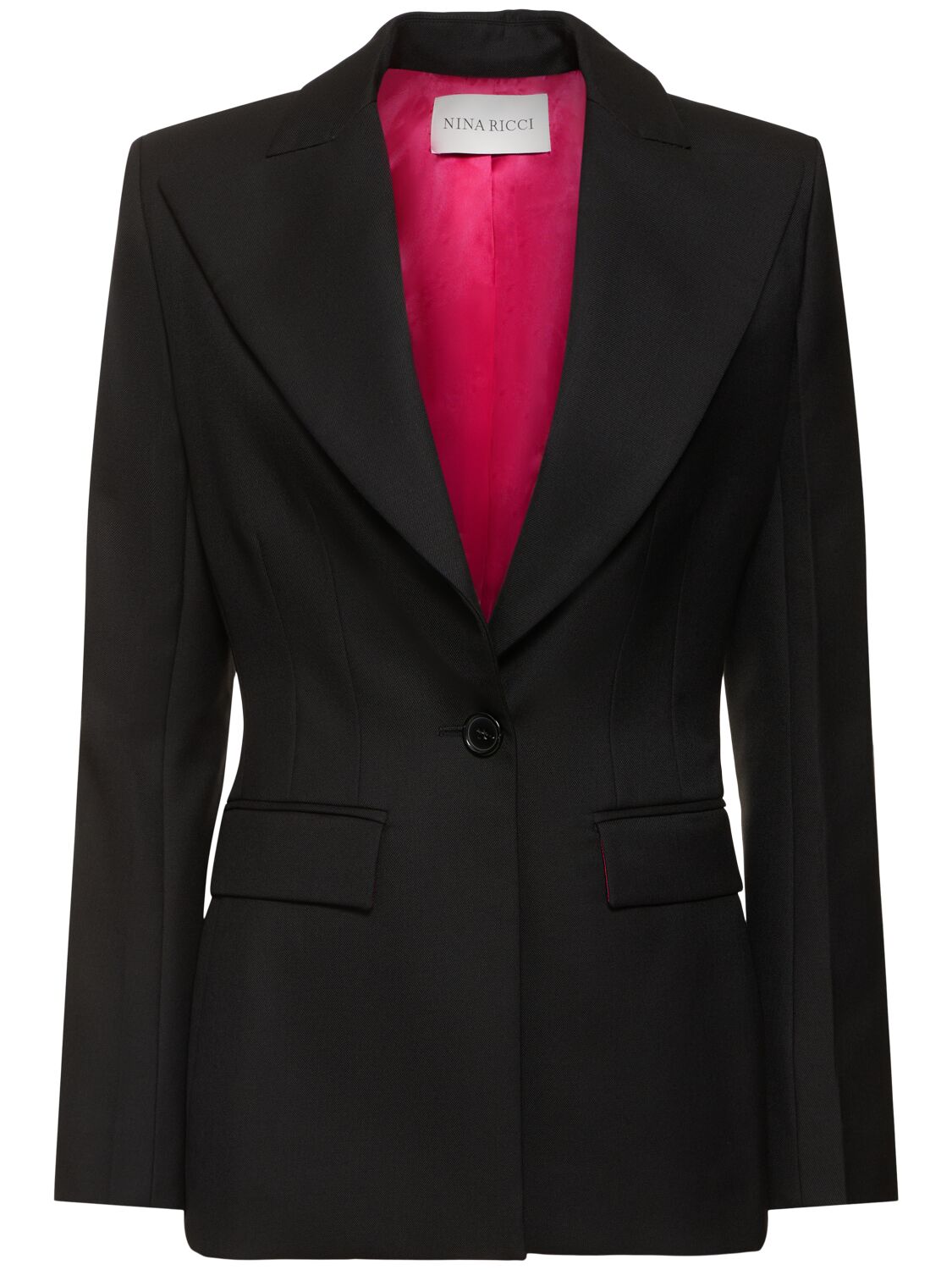 Nina Ricci Wool Gabardine Single Breasted Blazer In Black