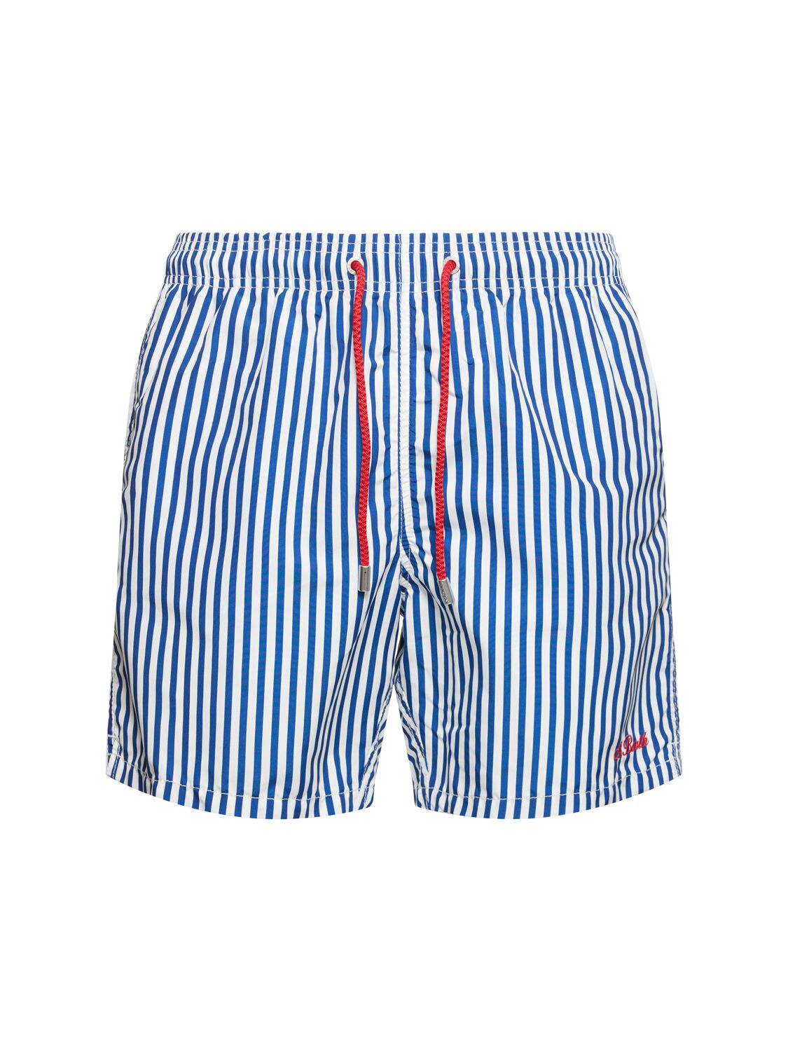 Mc2 Saint Barth Striped Print Tech Swim Shorts In Blue/red