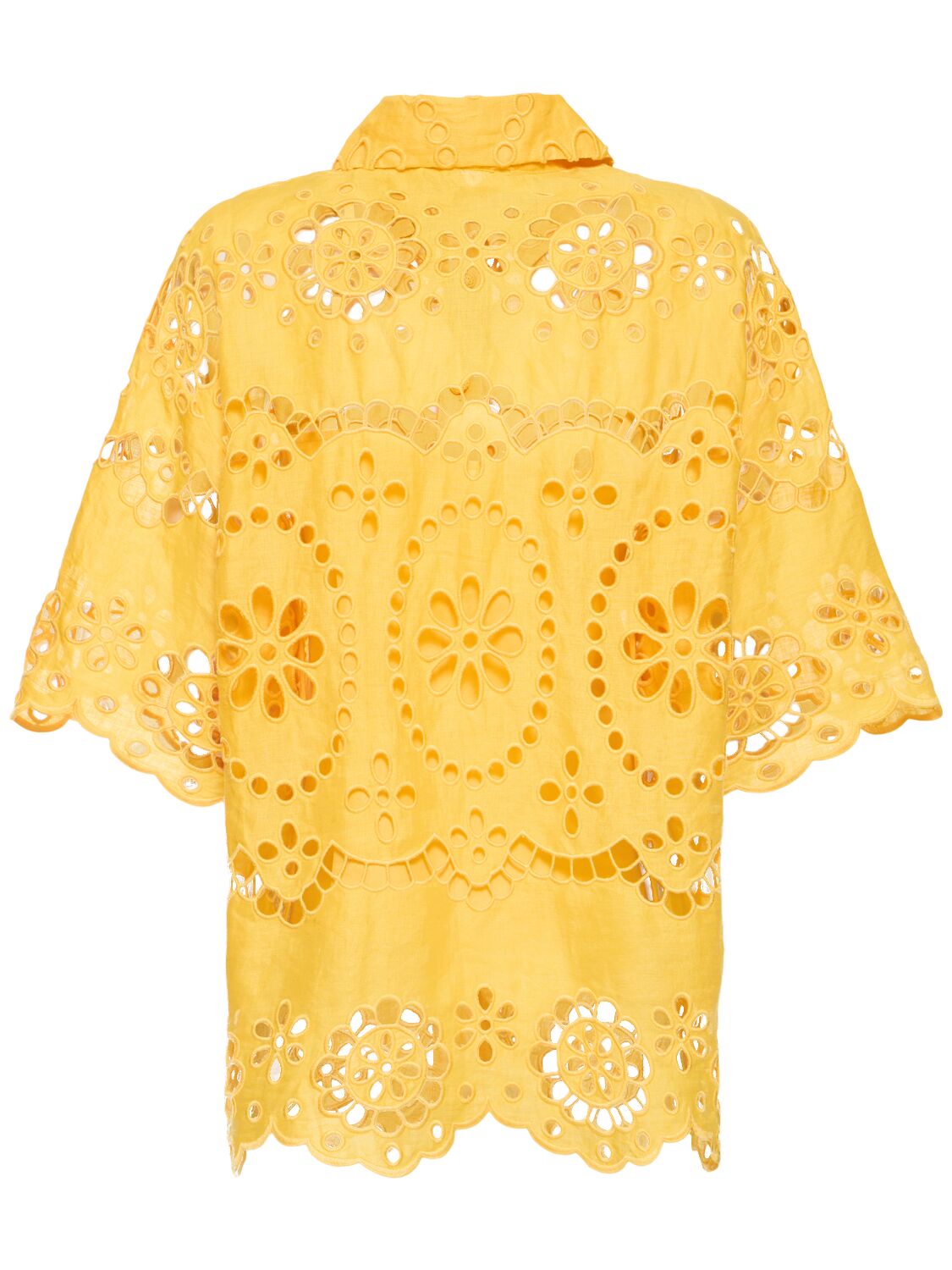 Shop Zimmermann Pop Linen Embroidered Shirt In Yellow