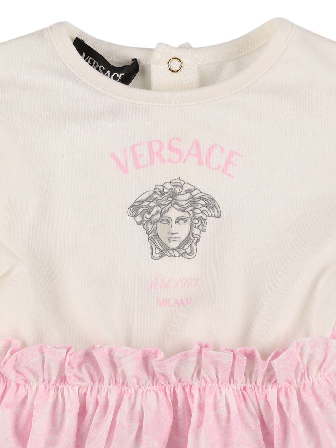 Shop Versace Cotton Jersey Dress & Diaper Cover In White/pink