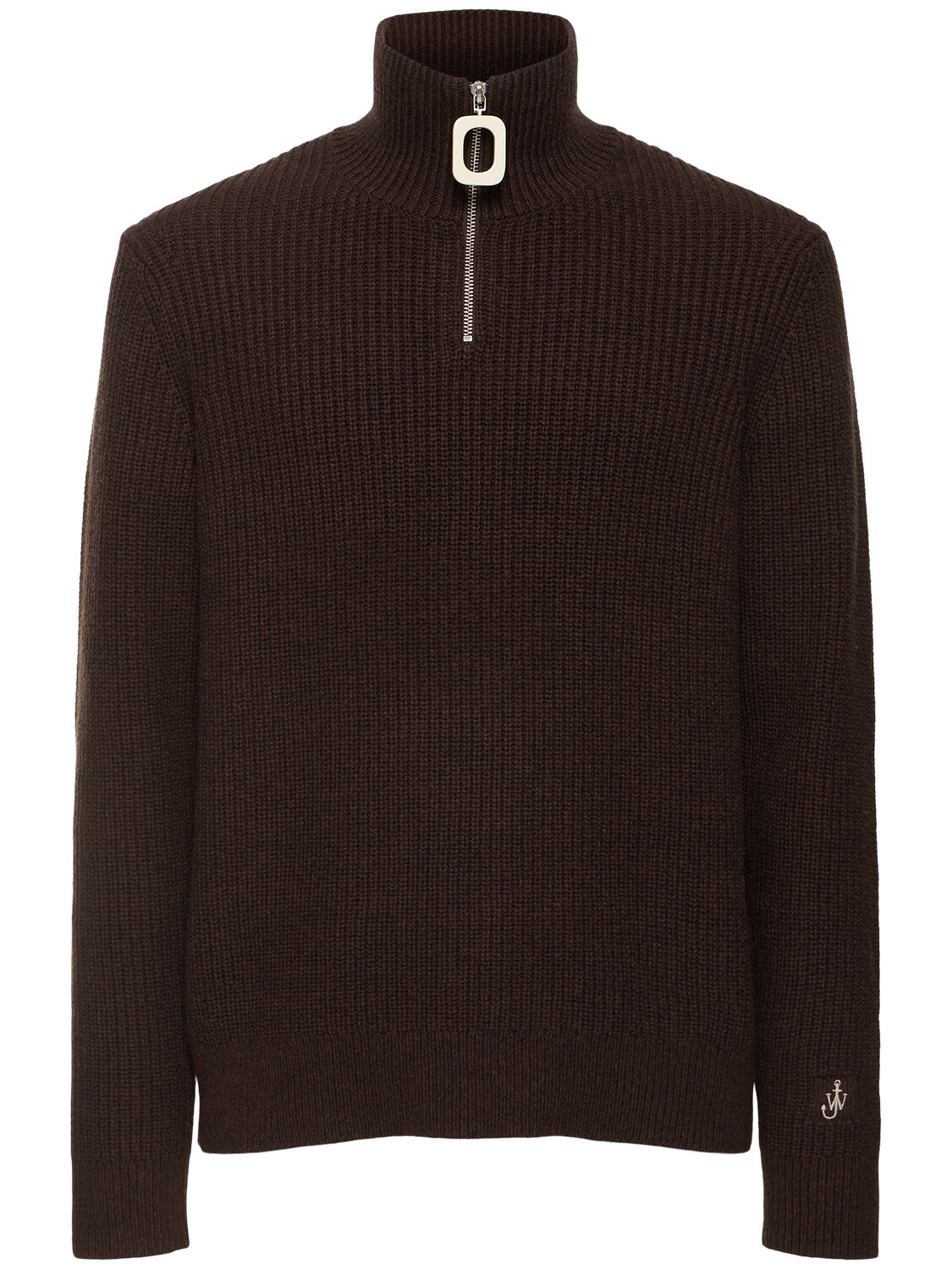 Shop Jw Anderson Jwa Cotton Blend Half Zip Sweater In Dark Brown