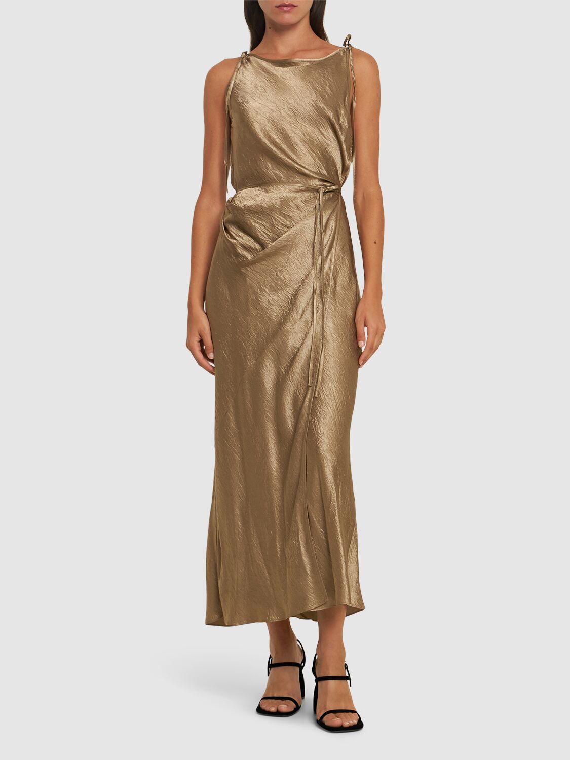 Shop Acne Studios Dayla Satin Midi Dress In Green