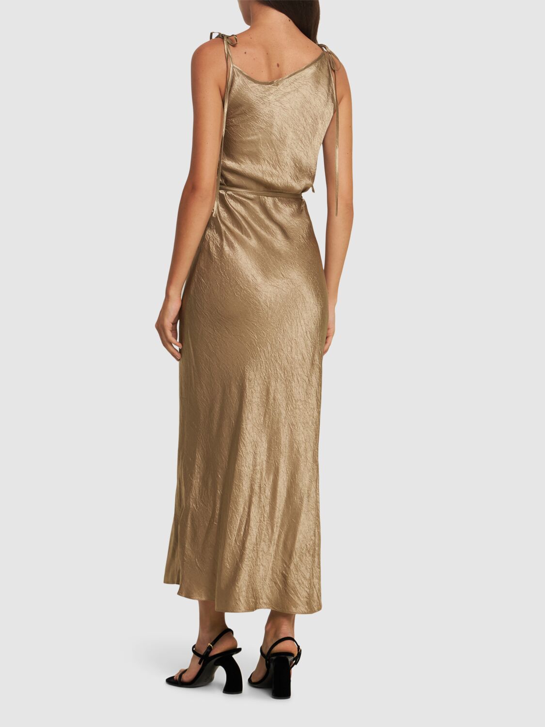 Shop Acne Studios Dayla Satin Midi Dress In Green