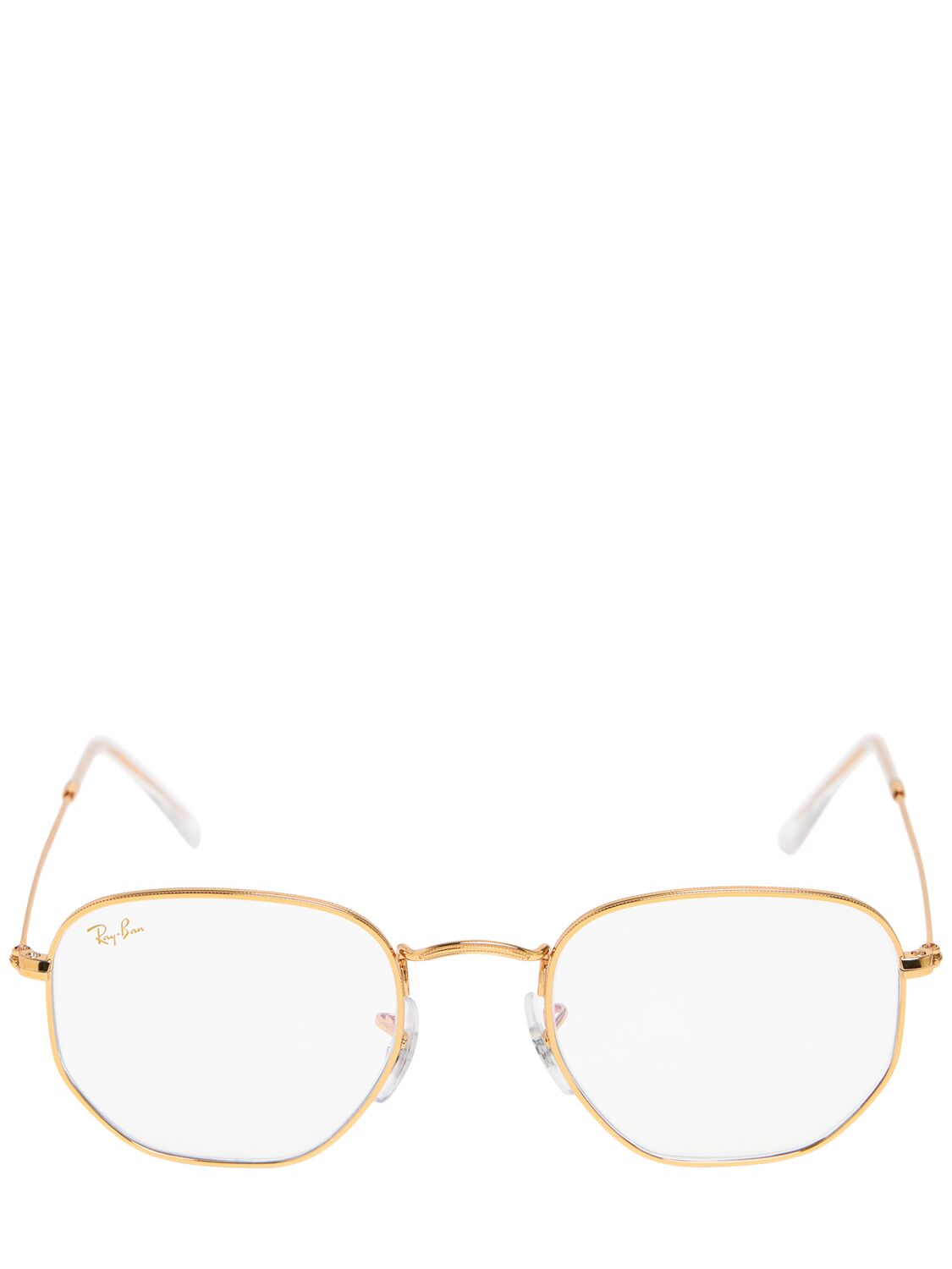 Ray Ban Hexagonal Flat Lens Metal Sunglasses In Gold