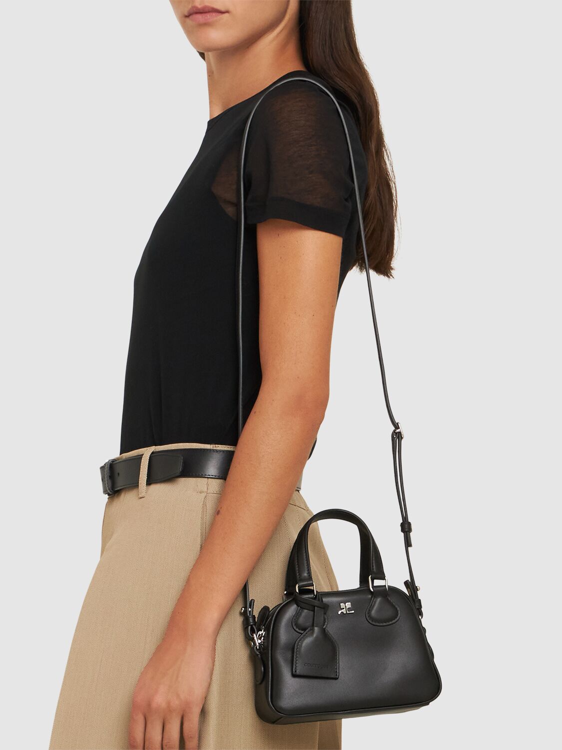 Shop Courrèges Mini Bowling Leather Bag In Black