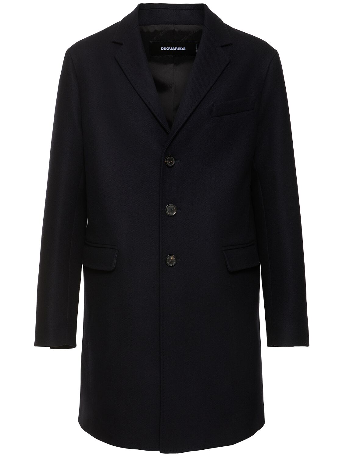 Dsquared2 Felted Wool Blend Soft Shoulder Coat In Navy