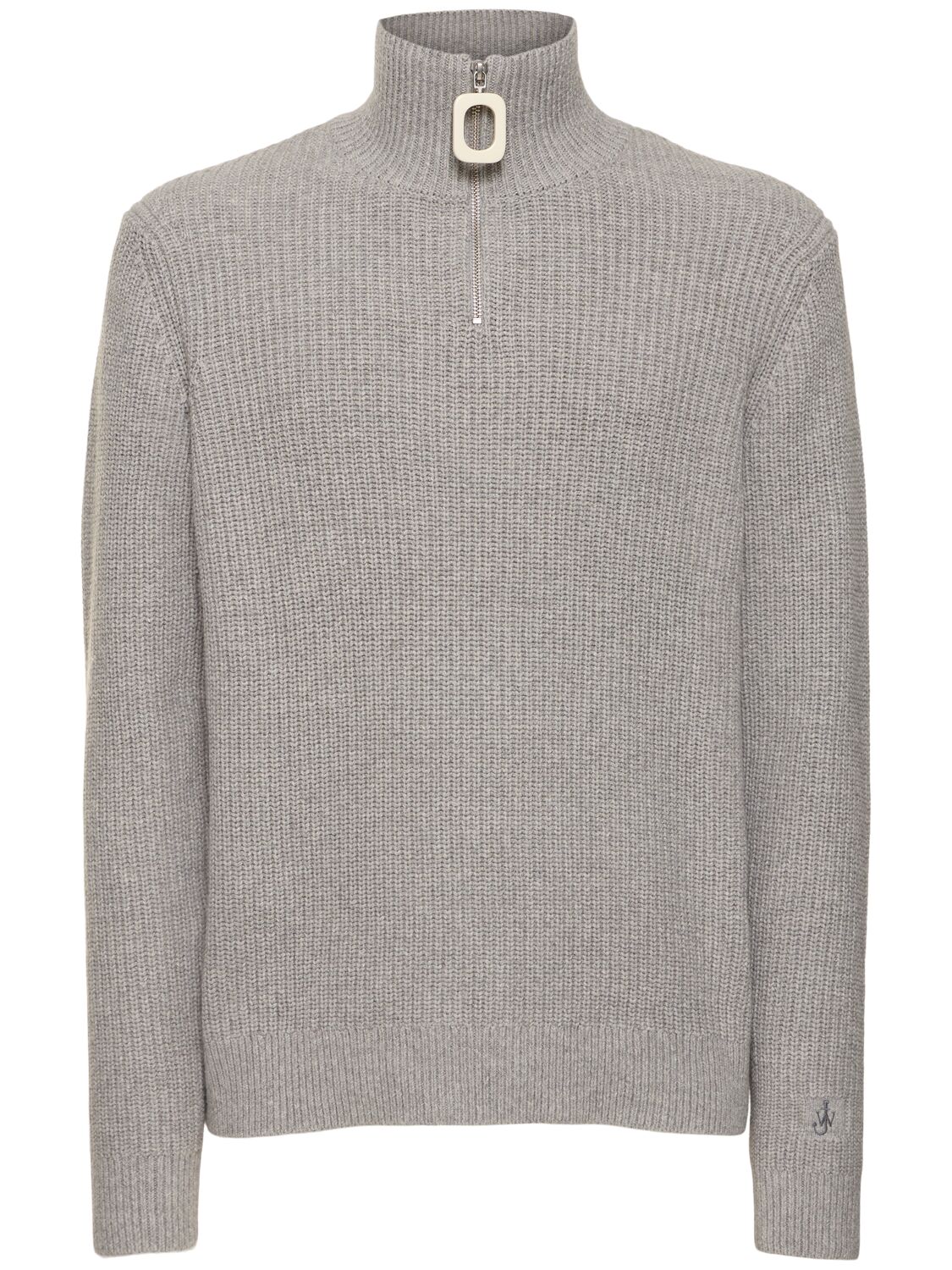 Shop Jw Anderson Jwa Cotton Blend Half Zip Sweater In Light Grey