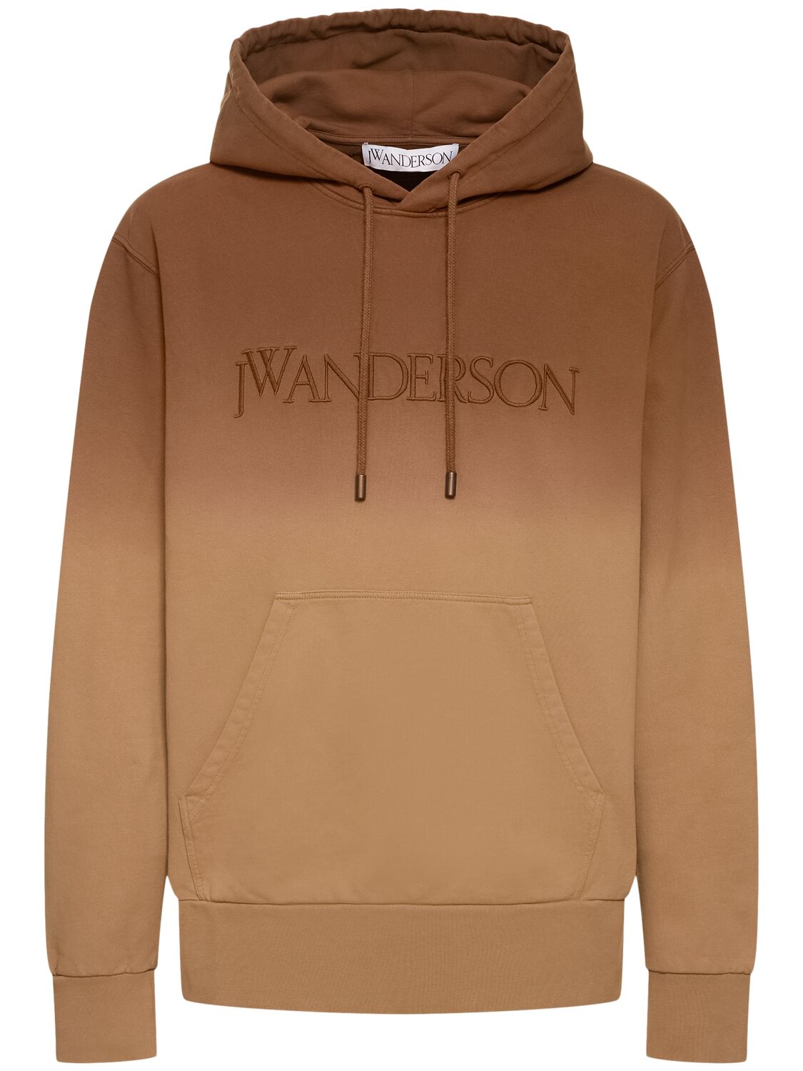 Jw Anderson Logo Embroidery Cotton Gradient Hoodie In Tobacco