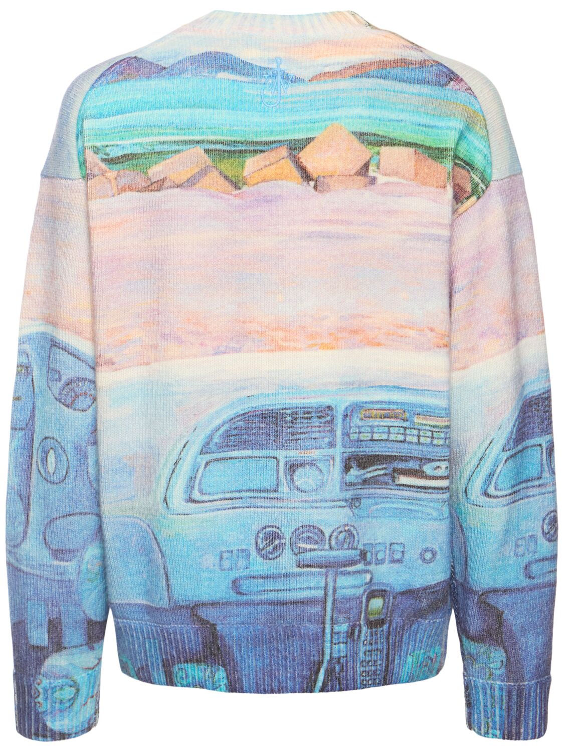 Shop Jw Anderson Printed Wool Blend Knit Sweater In Cornflower Blue