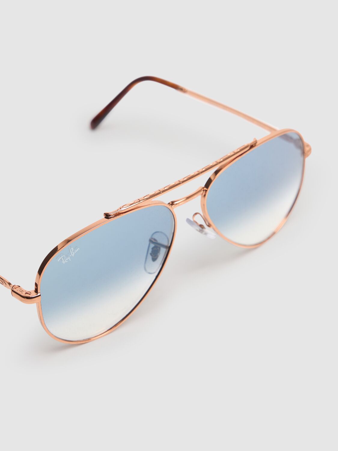 Shop Ray Ban New Aviator Metal Sunglasses In 玫瑰金/蓝色