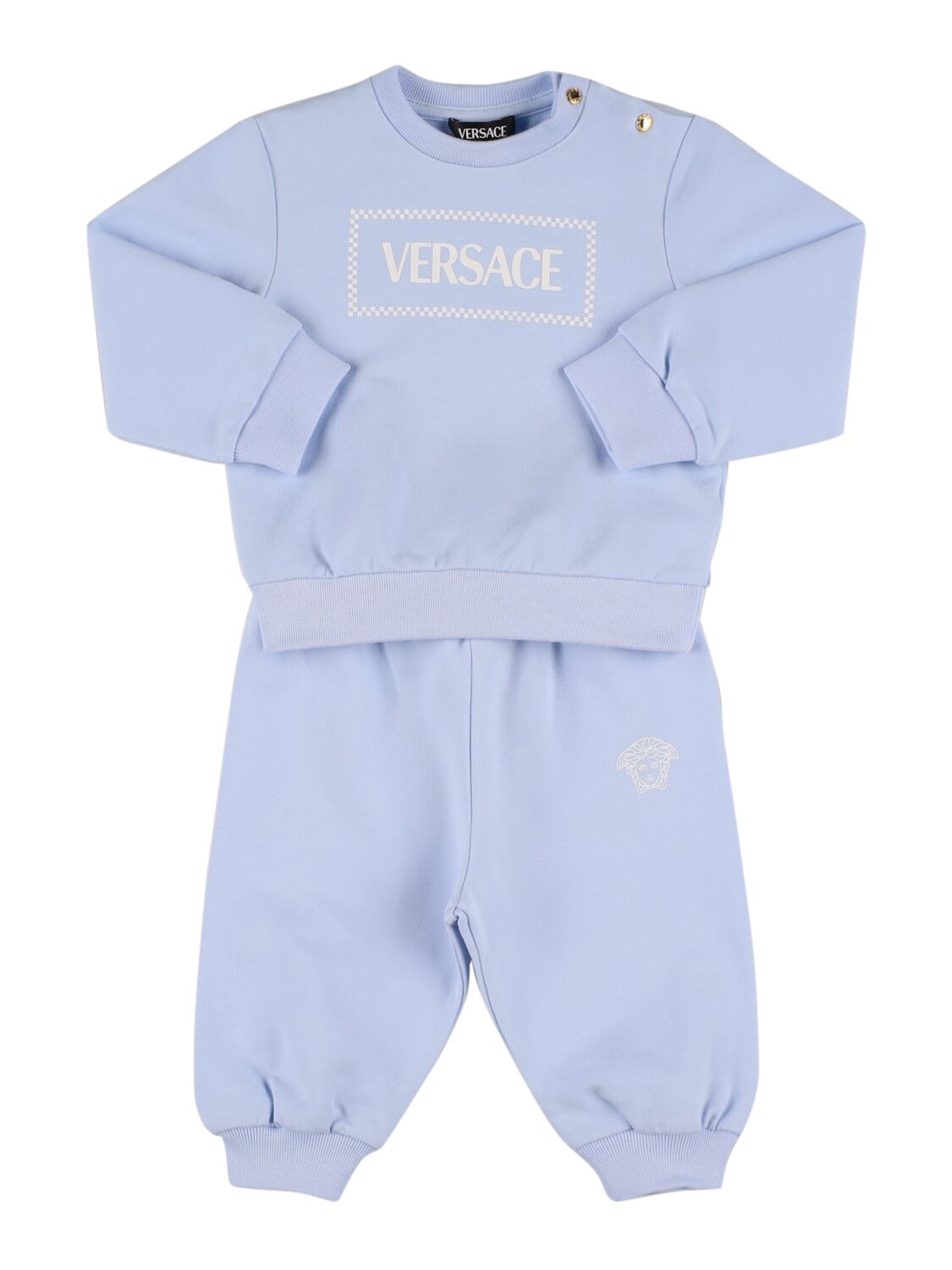 Versace Printed Cotton Sweatshirt & Sweatpants In Light Blue