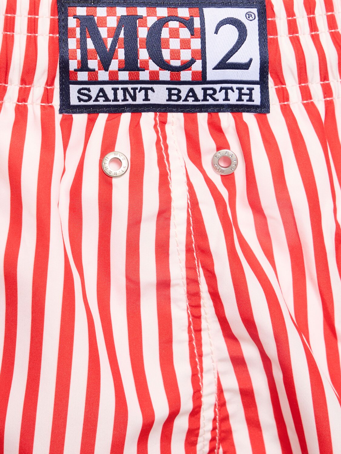 Shop Mc2 Saint Barth Striped Print Tech Swim Shorts In Red/blue