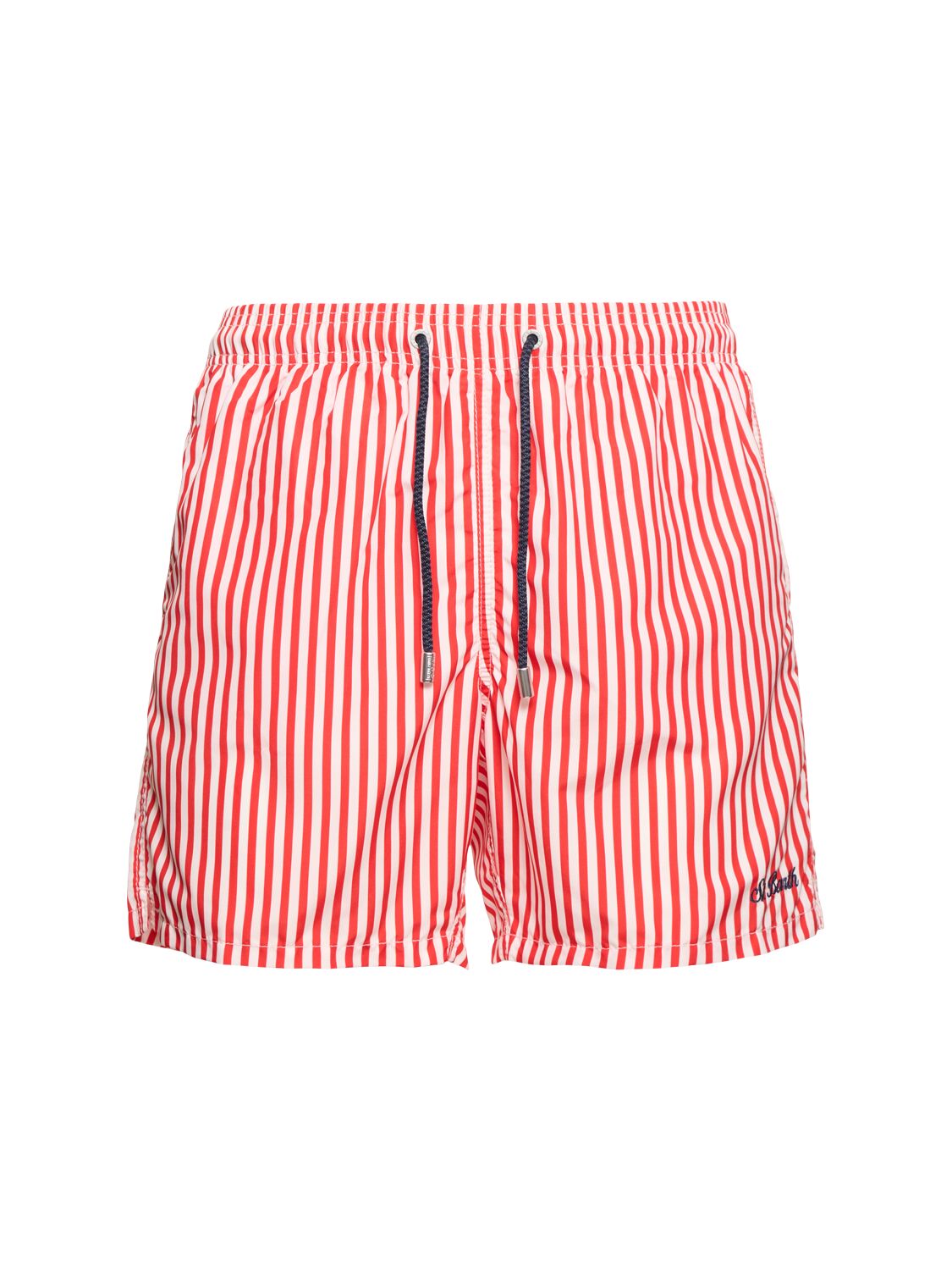 Mc2 Saint Barth Logo-embroidered Swim Shorts In Red/blue