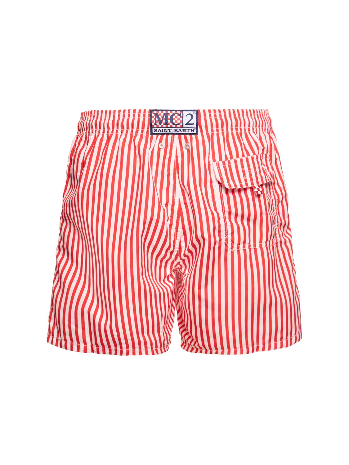 Shop Mc2 Saint Barth Striped Print Tech Swim Shorts In Red/blue