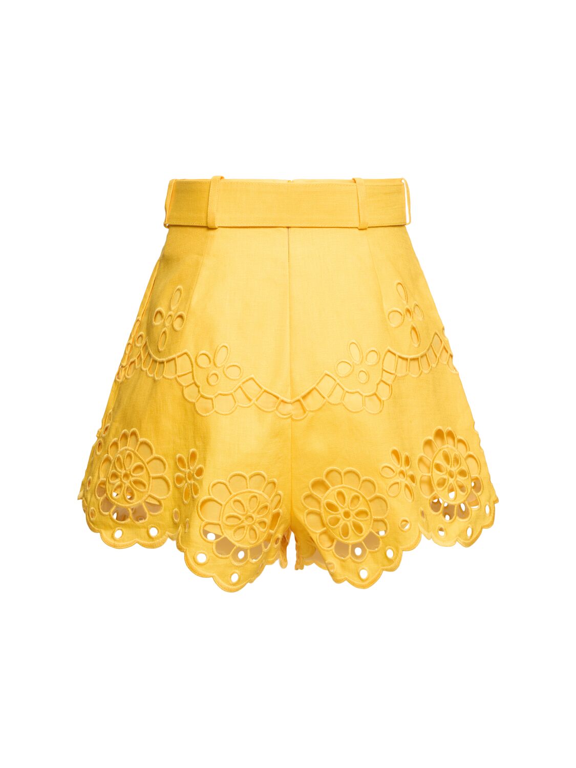 Shop Zimmermann Pop Linen Embroidered Shorts In Yellow