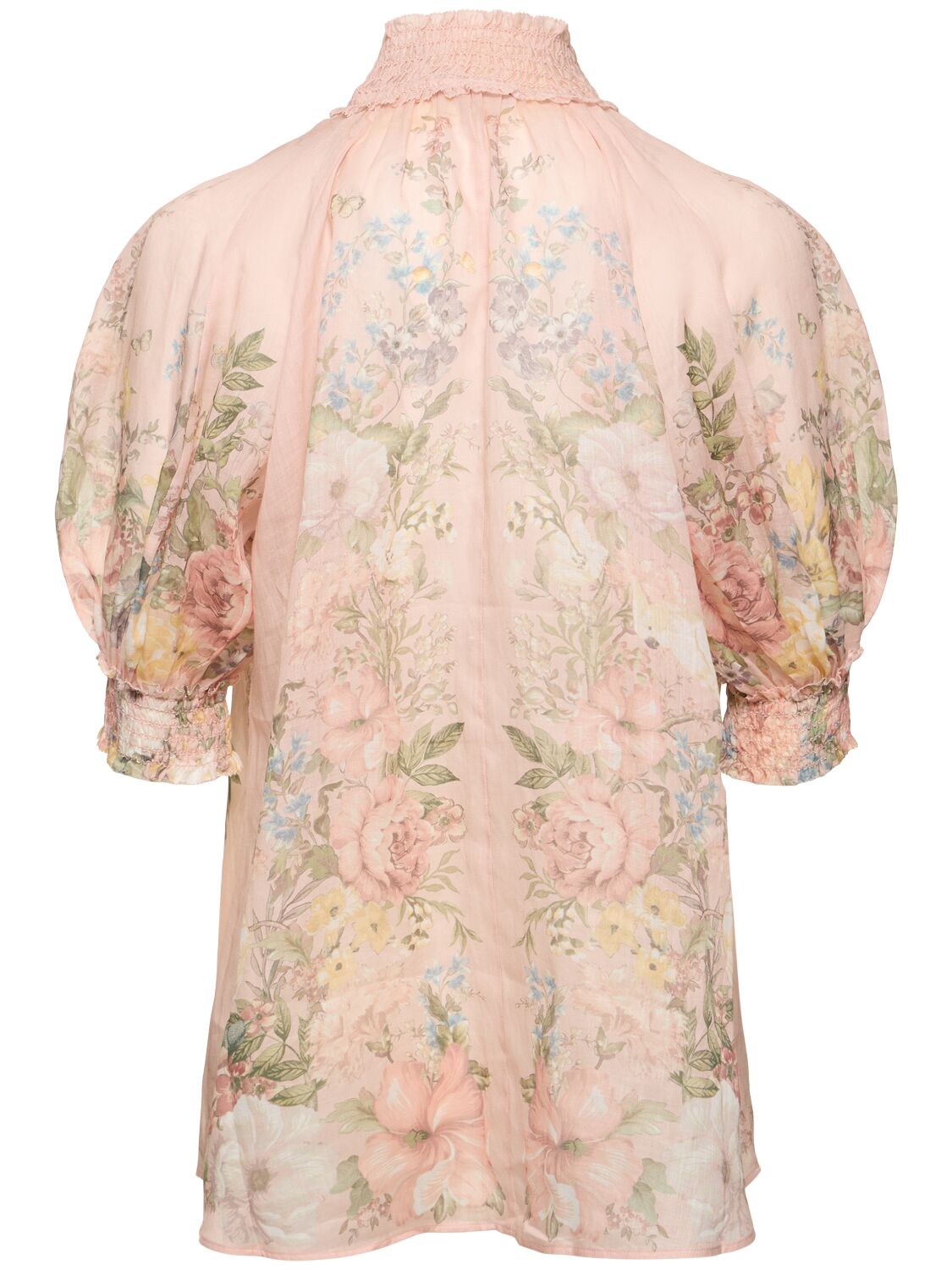 Shop Zimmermann Waverly Ramie Print Short Sleeve Blouse In Pink/multi