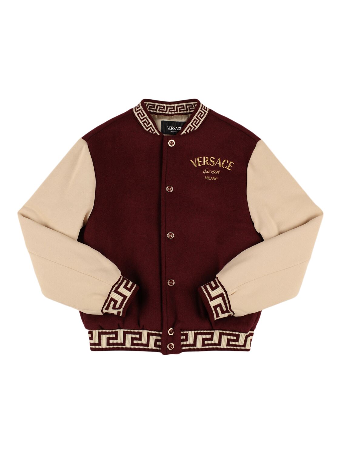 Versace Wool Blend Bomber Jacket In Red/beige