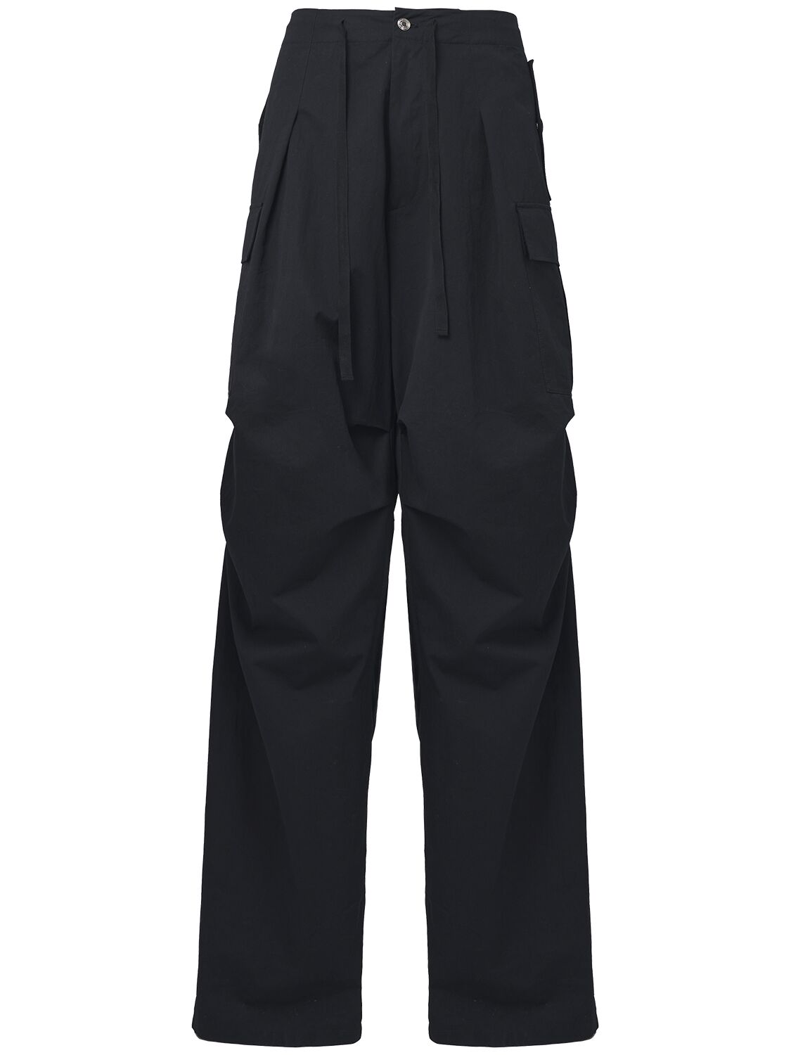 Pleated Technical & Cotton Cargo Pants