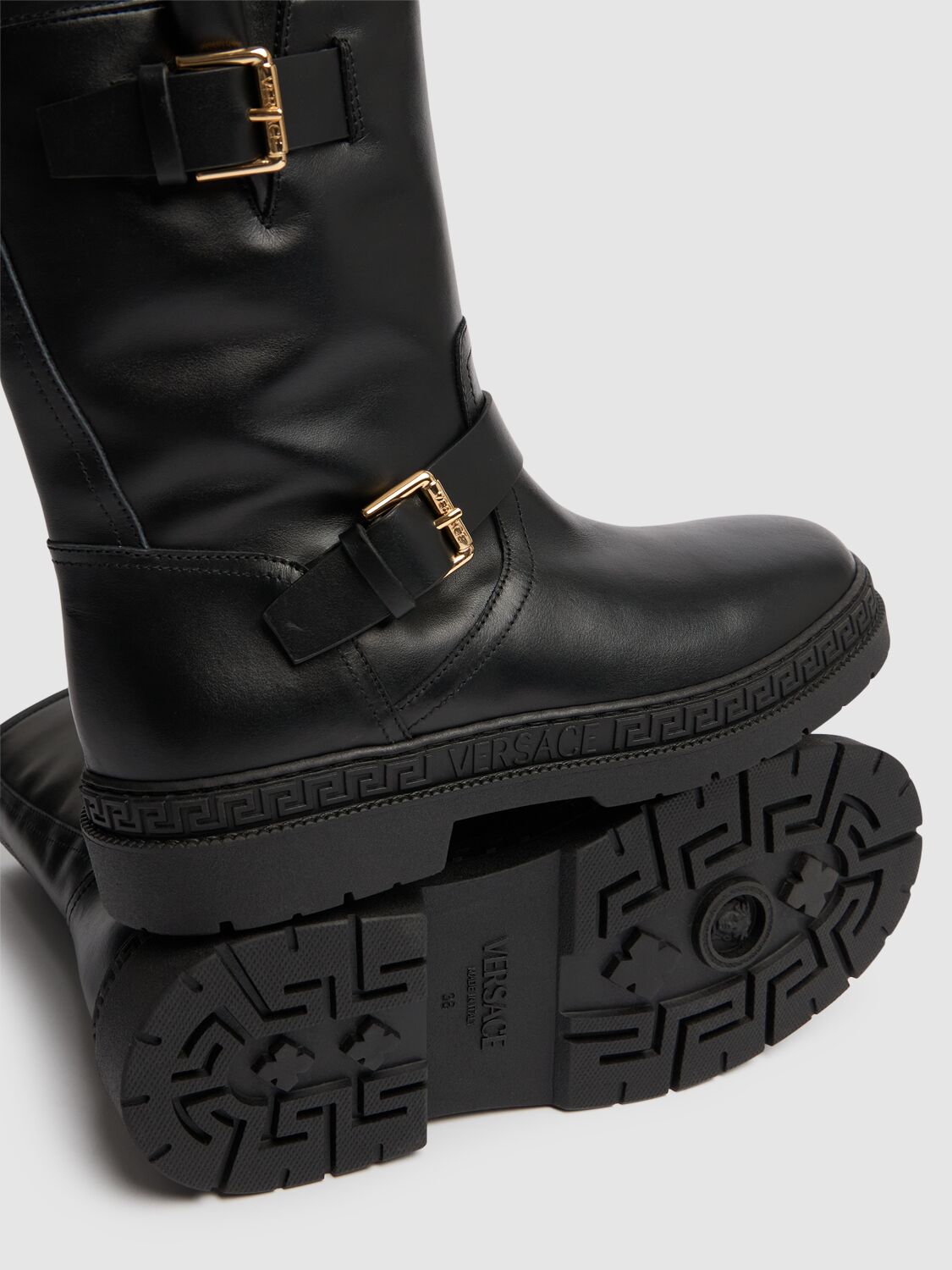 Versace La Medusa Leather Kids Biker Boots In Black