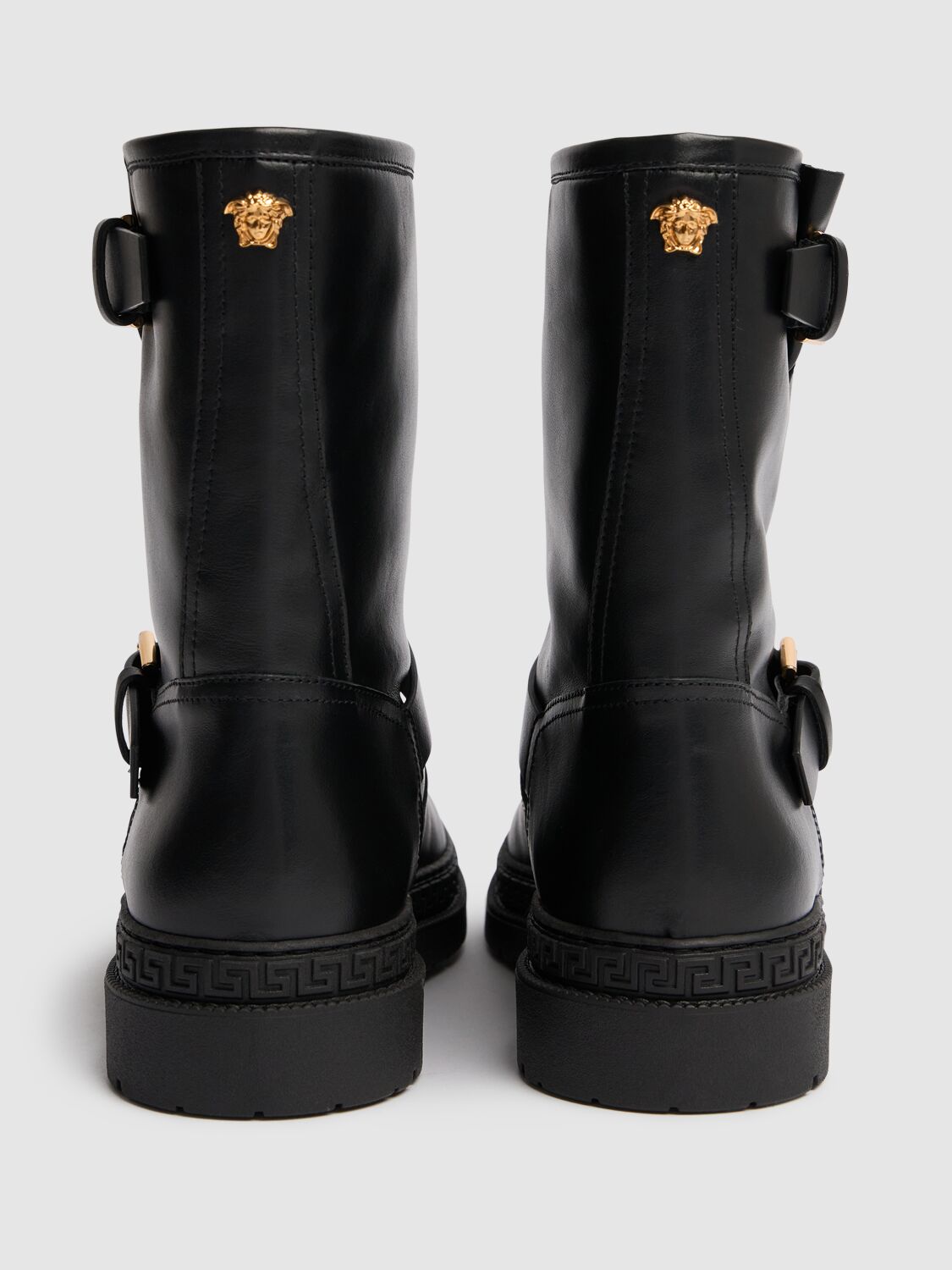 Versace La Medusa Leather Kids Biker Boots In Black