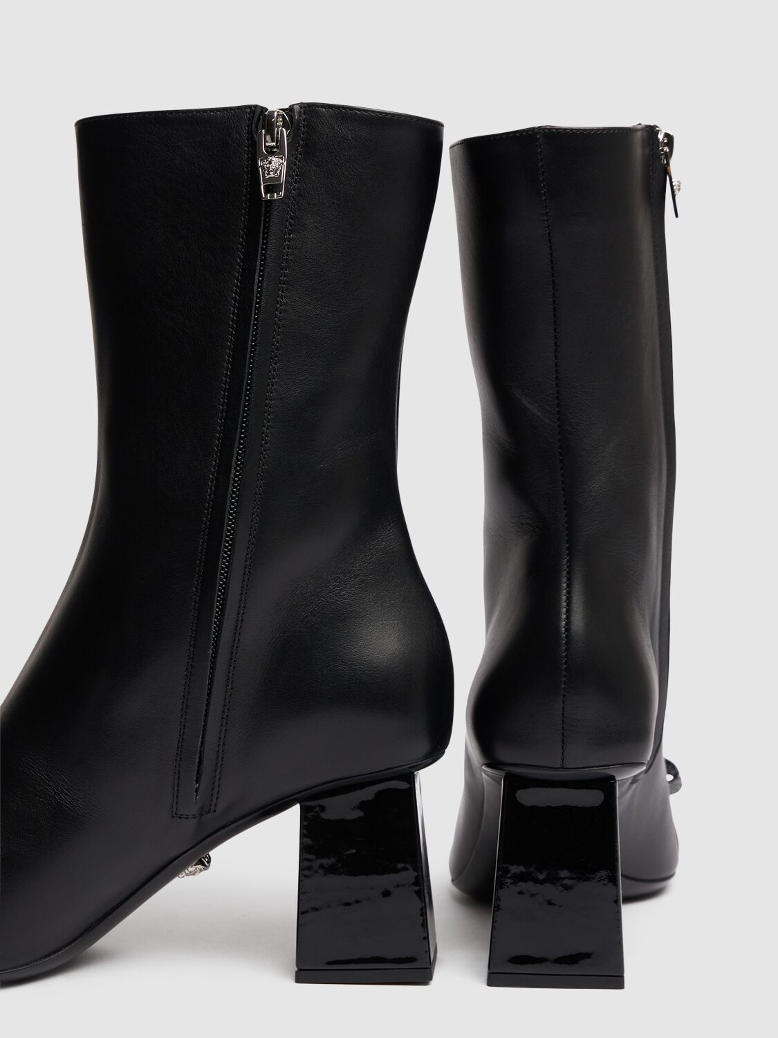 Shop Versace 70mm Leather Ankle Boots In Black