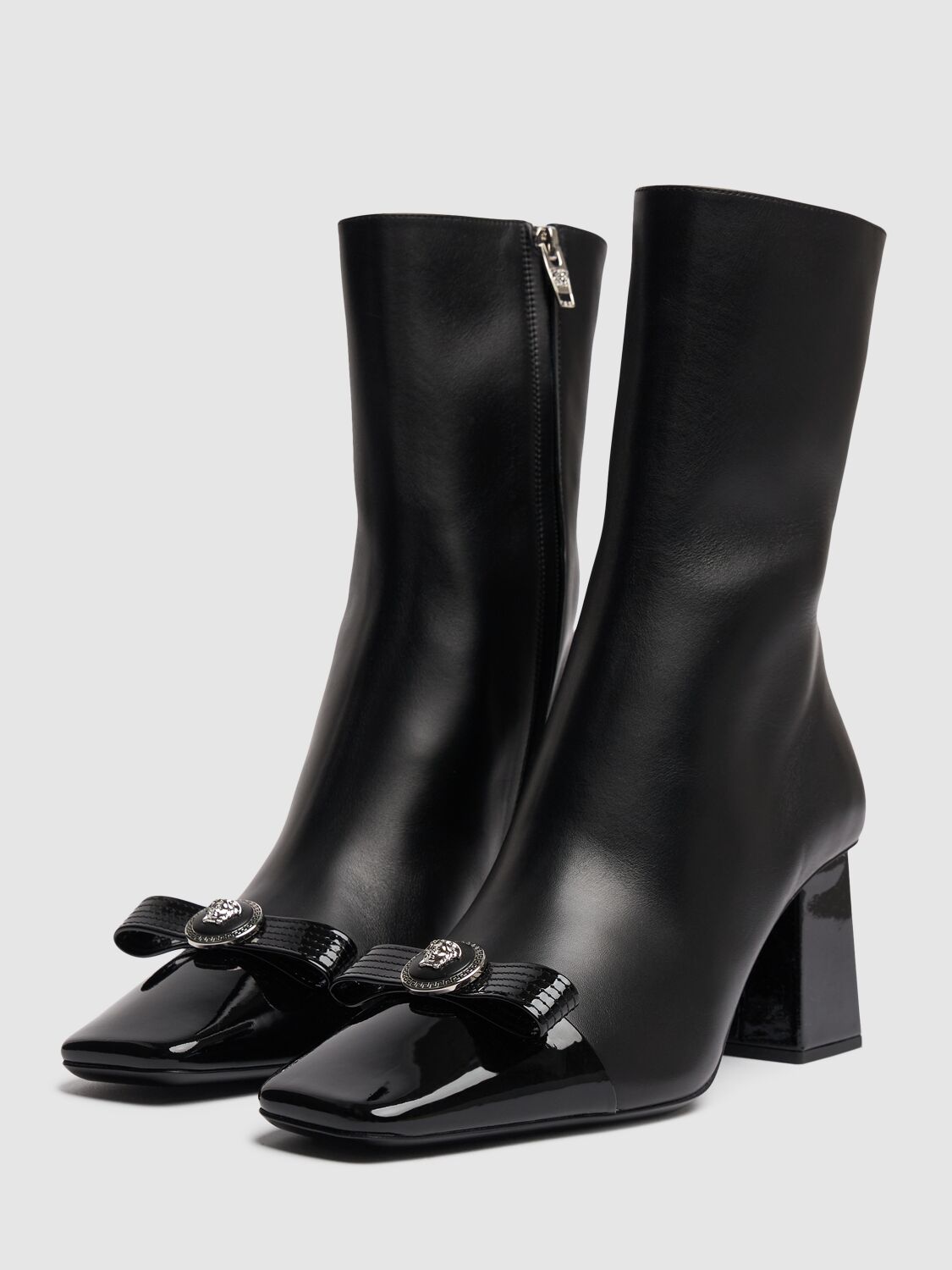 Shop Versace 70mm Leather Ankle Boots In Black