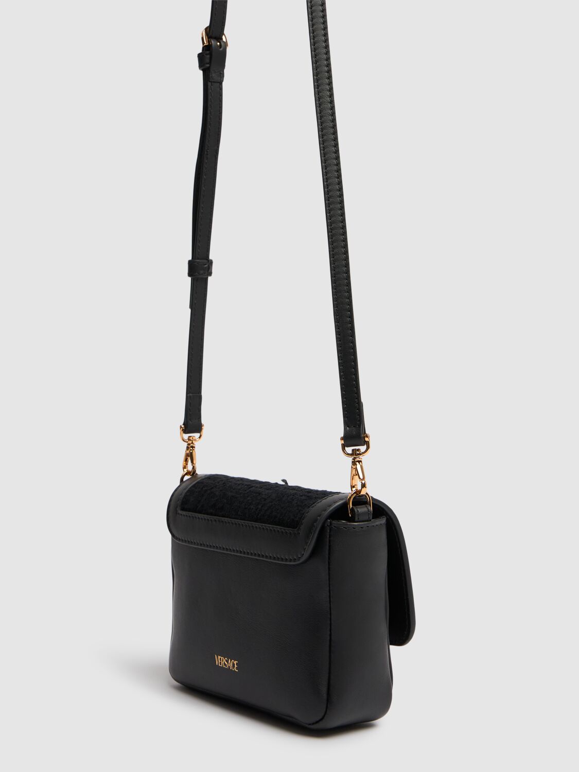 Shop Versace Leather Shoulder Bag In Black