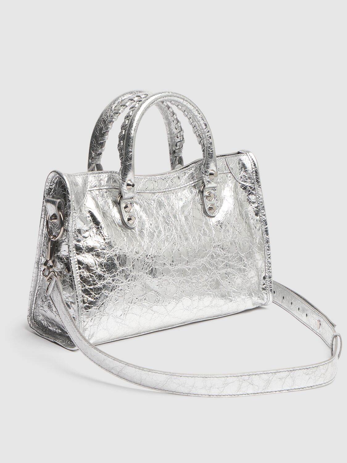 Shop Balenciaga Small Le City Arena Lamb Bag In Silver