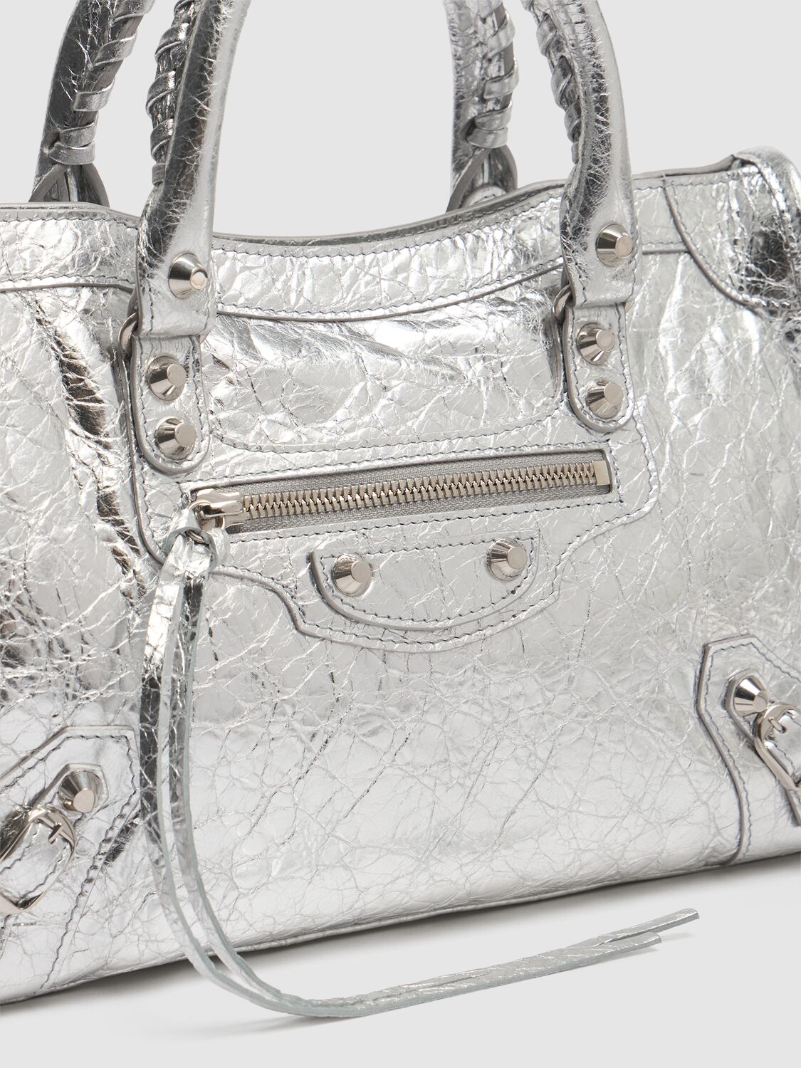 Shop Balenciaga Small Le City Arena Lamb Bag In Silver