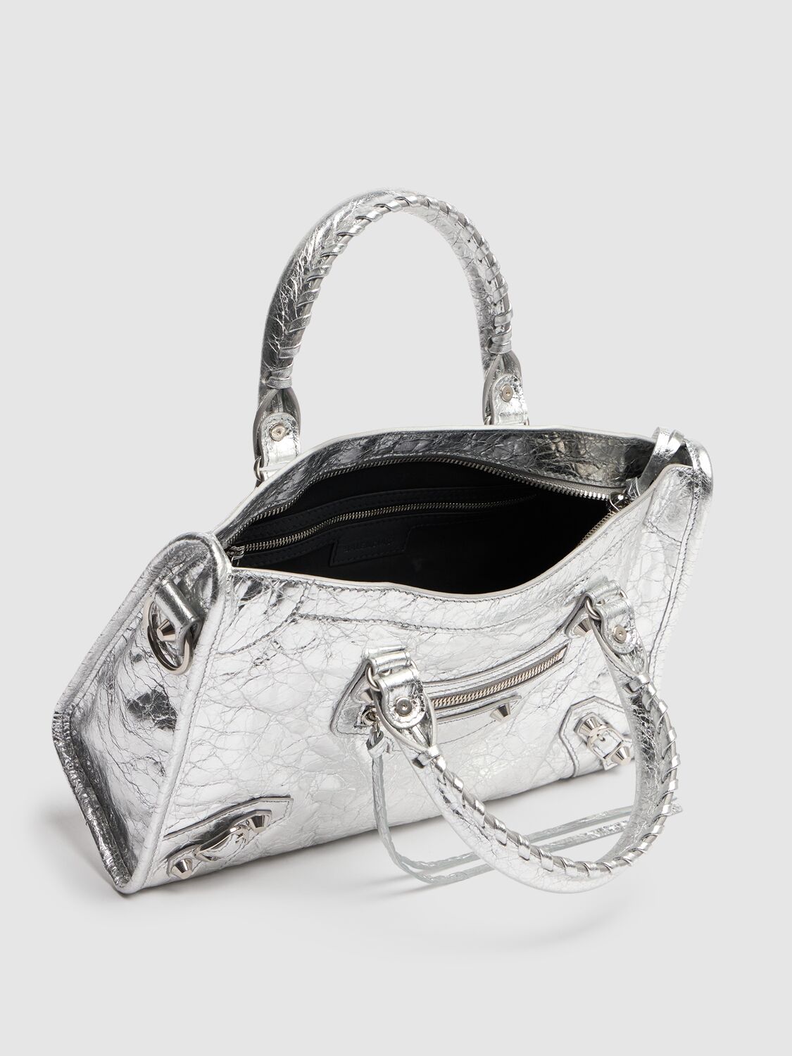 Shop Balenciaga Small Le City Arena Lamb Bag In Silver