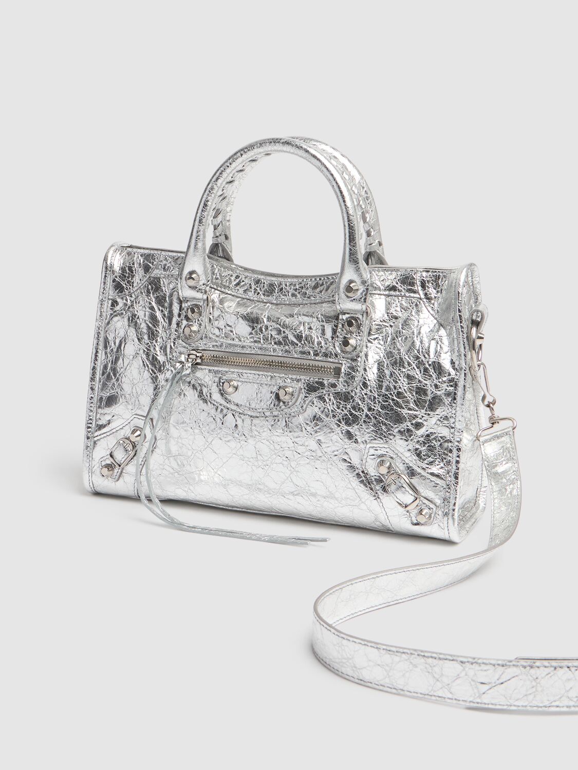 Shop Balenciaga Small Le City Arena Lamb Bag In Silver