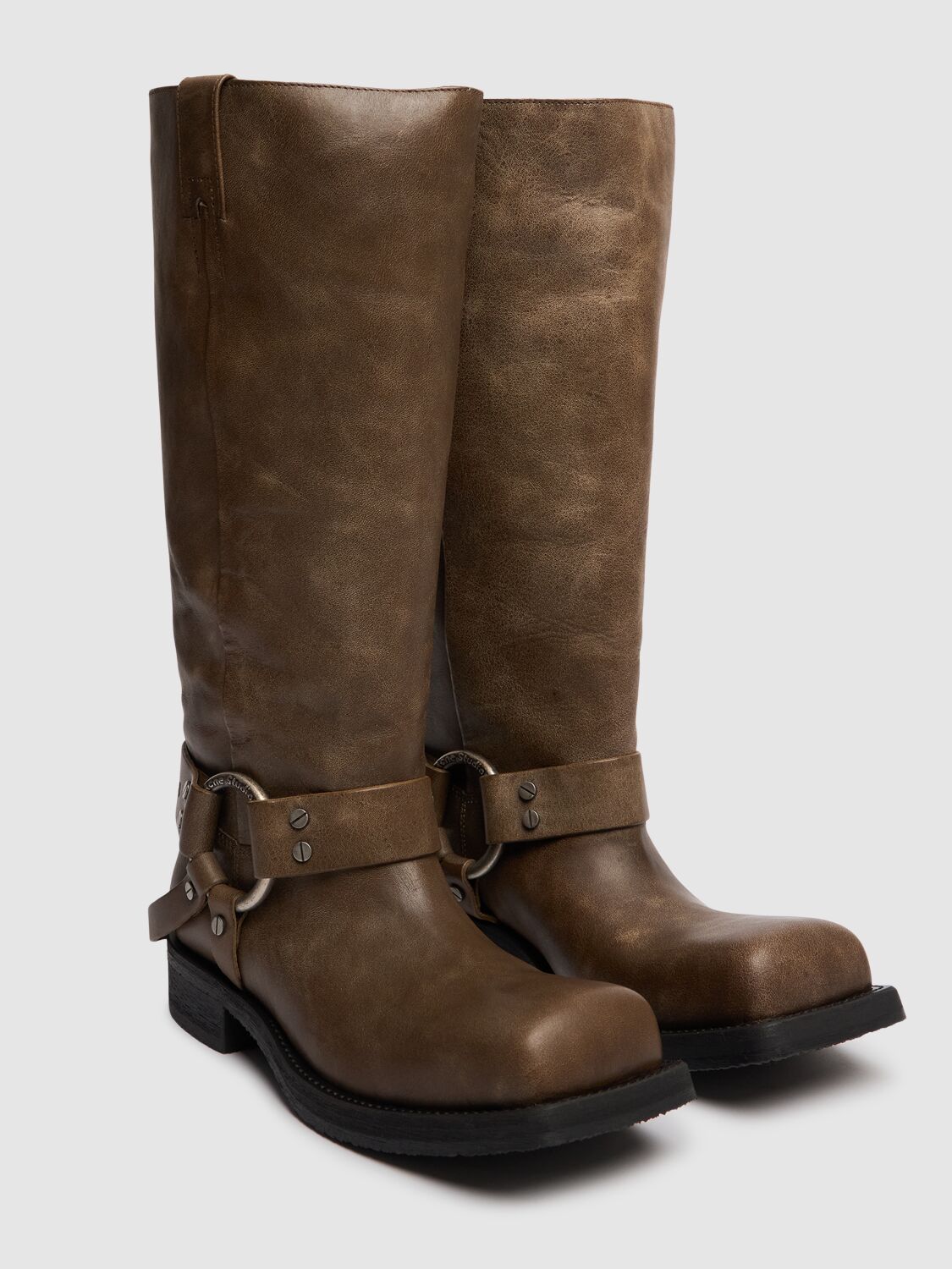 Shop Acne Studios 40mm Balius Leather Tall Boots In Greige