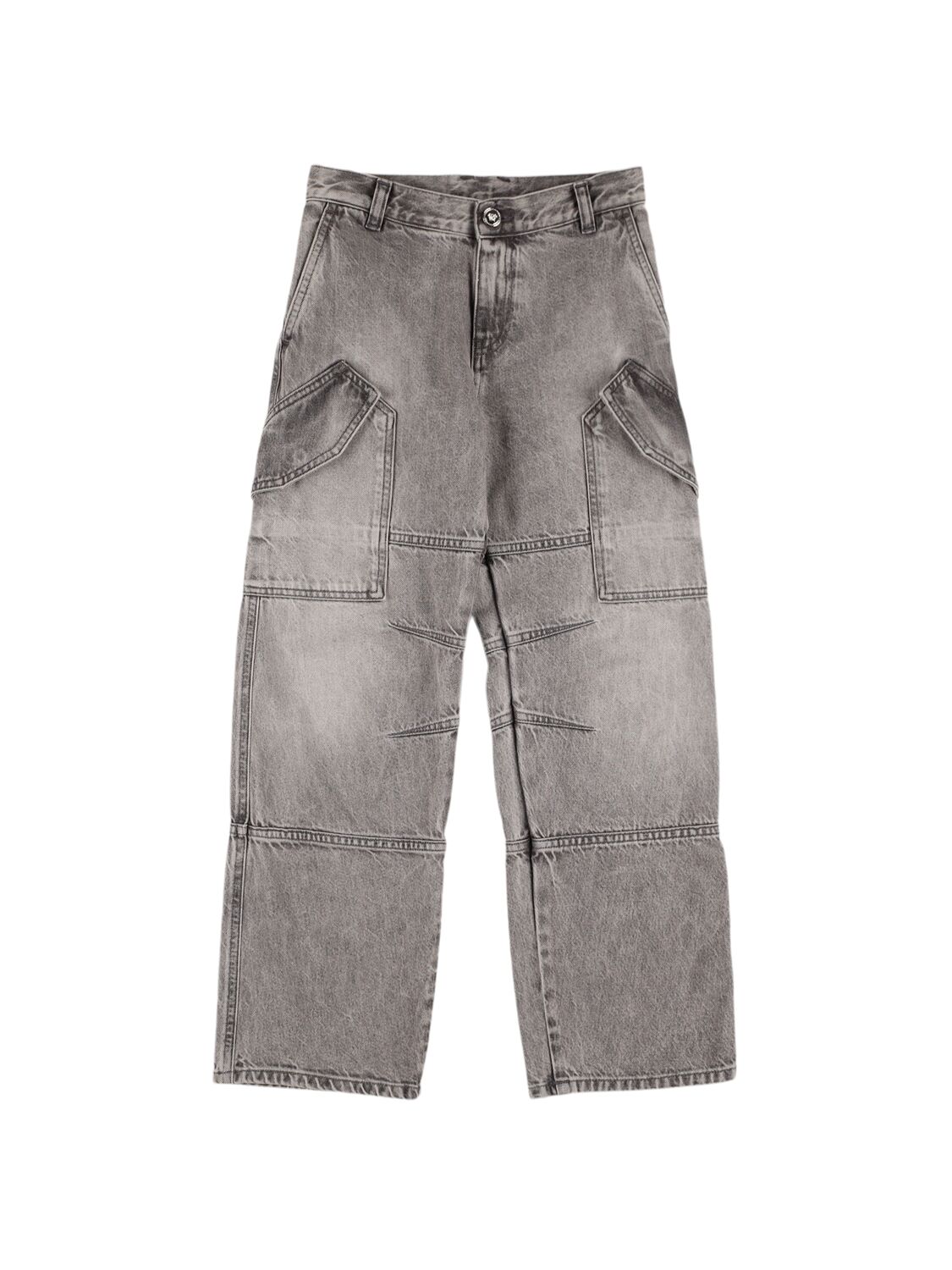 Versace Stonewashed Cotton Denim Jeans In Grey