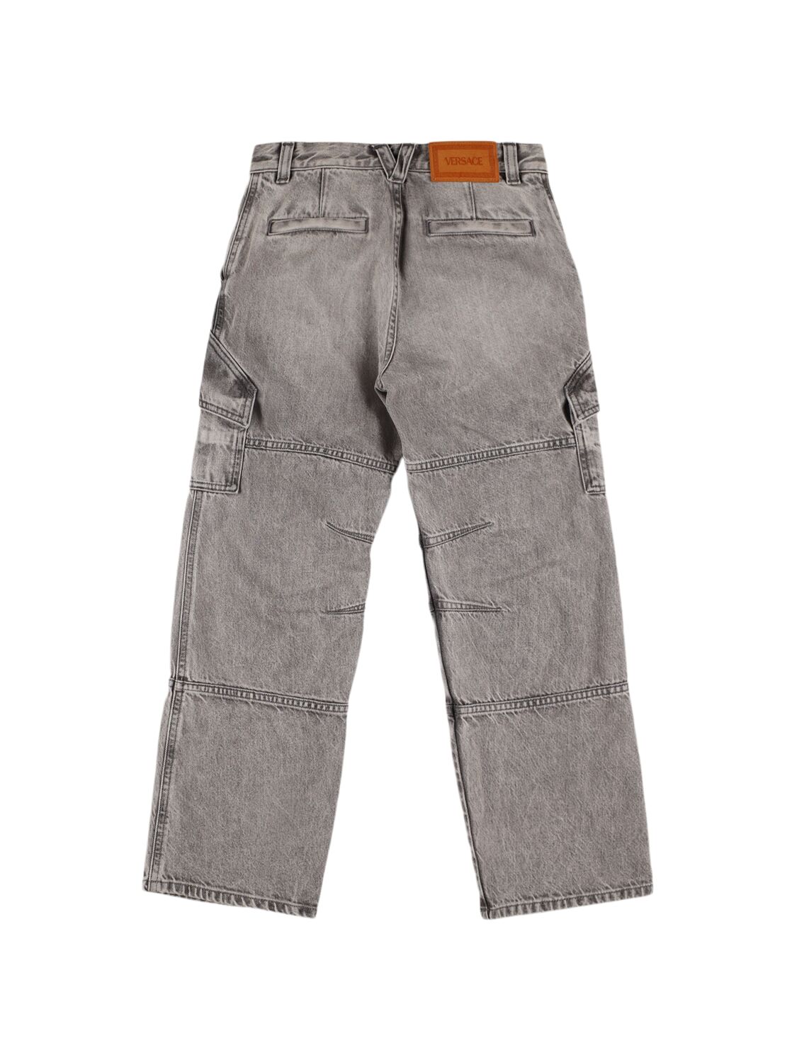 Shop Versace Stonewashed Cotton Denim Jeans In Grey