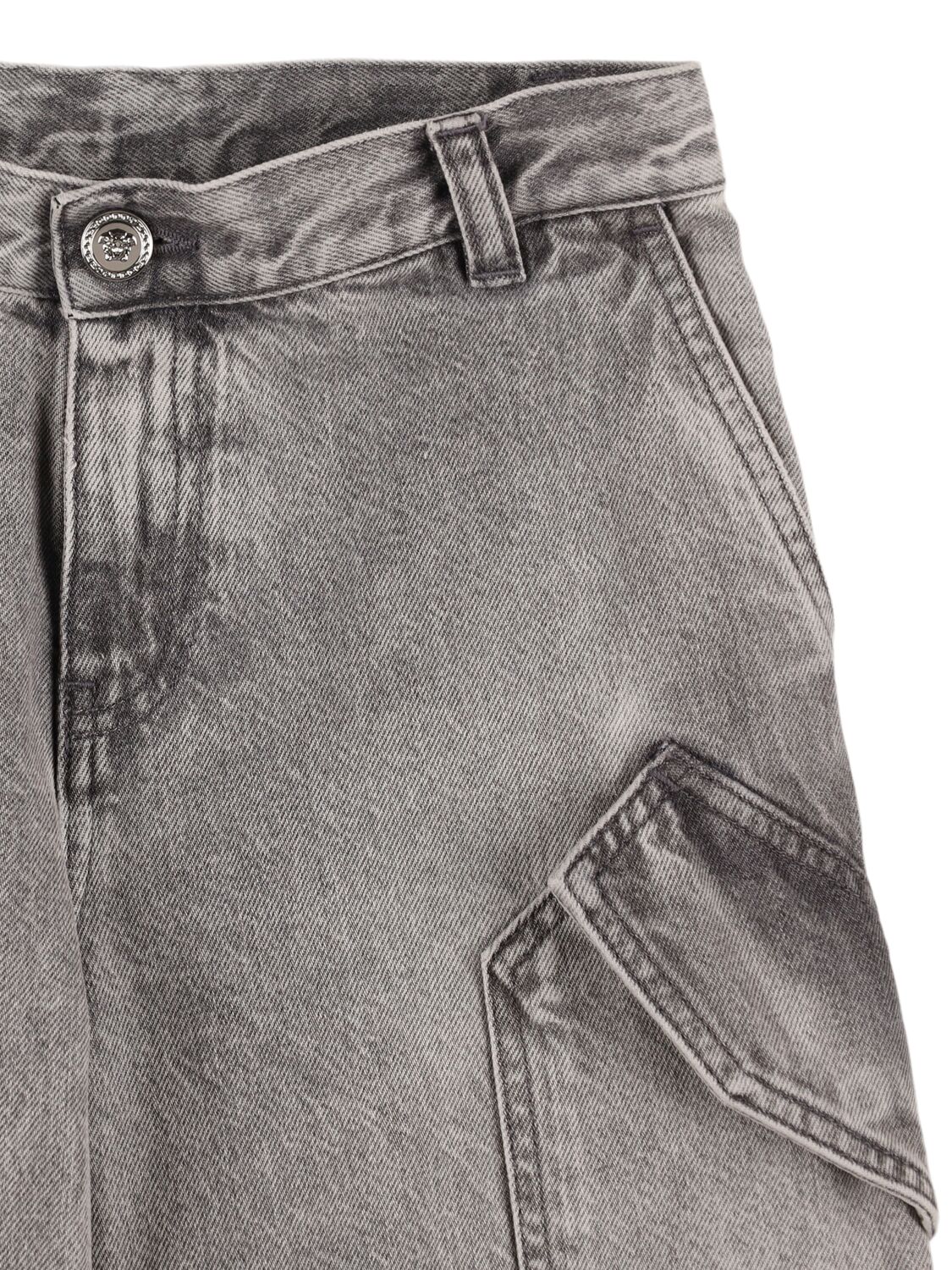 Shop Versace Stonewashed Cotton Denim Jeans In Grey