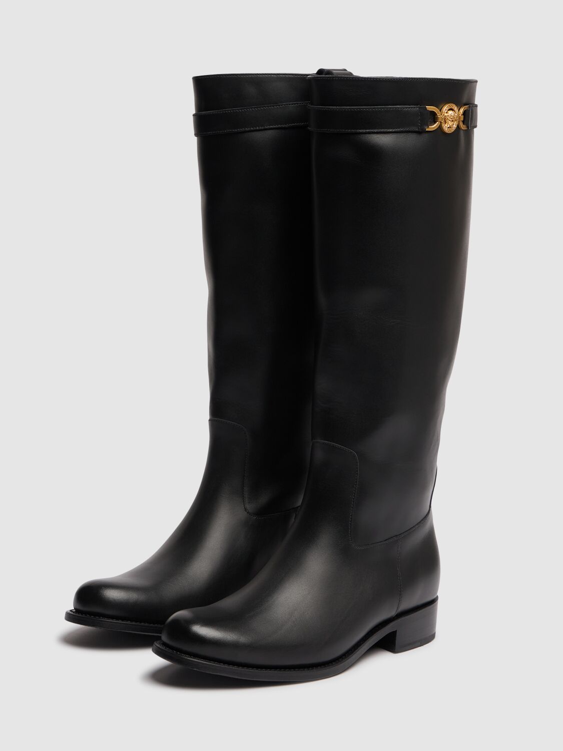 Shop Versace 25mm Leather Tall Boots In Black