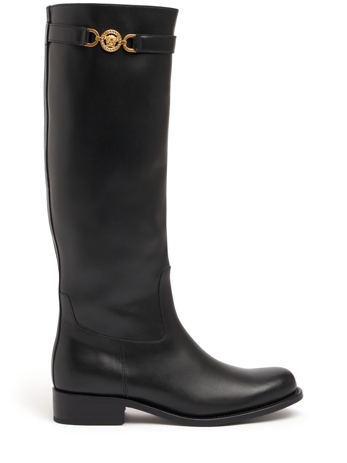 Shop Versace 25mm Leather Tall Boots In Black