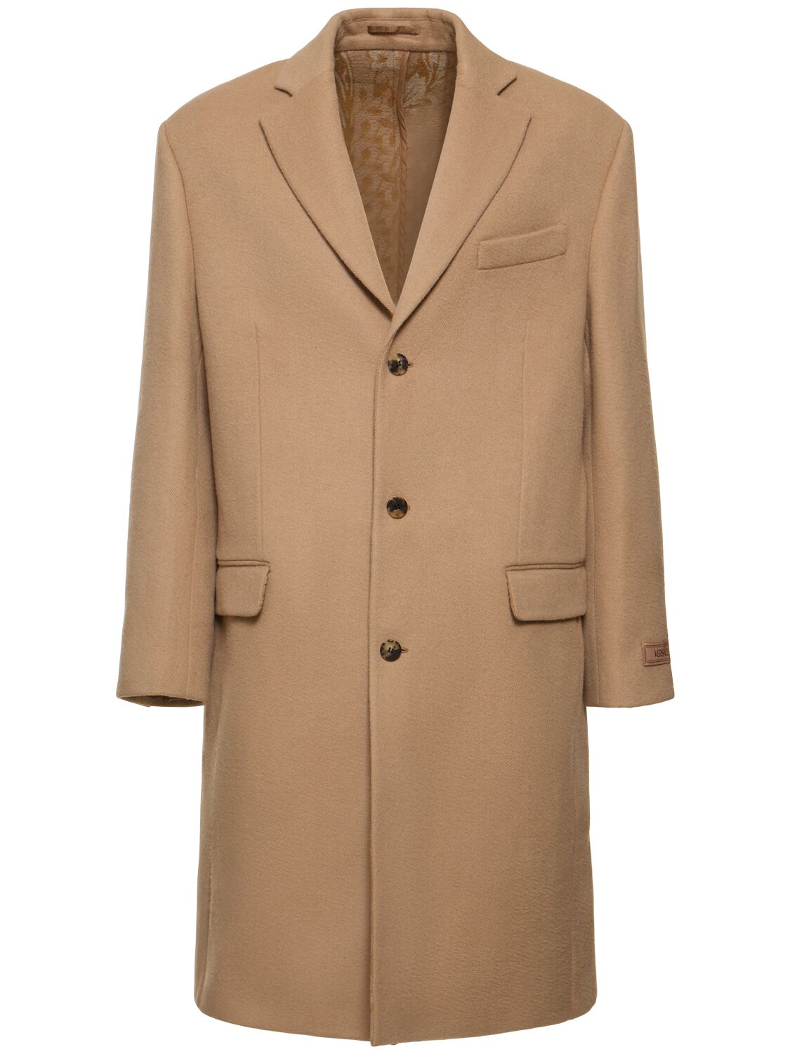 Shop Versace Wool & Cashmere Long Coat In Camel