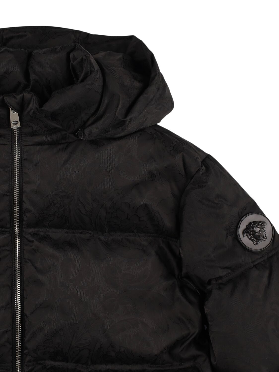 Shop Versace Hooded Poly Down Jacket In Black