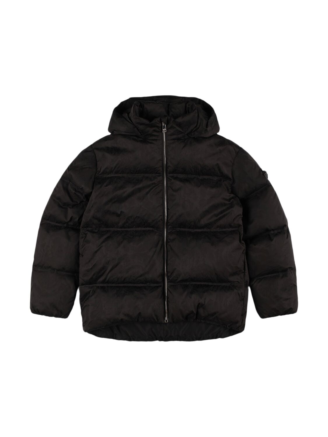 Versace Hooded Poly Down Jacket In Black