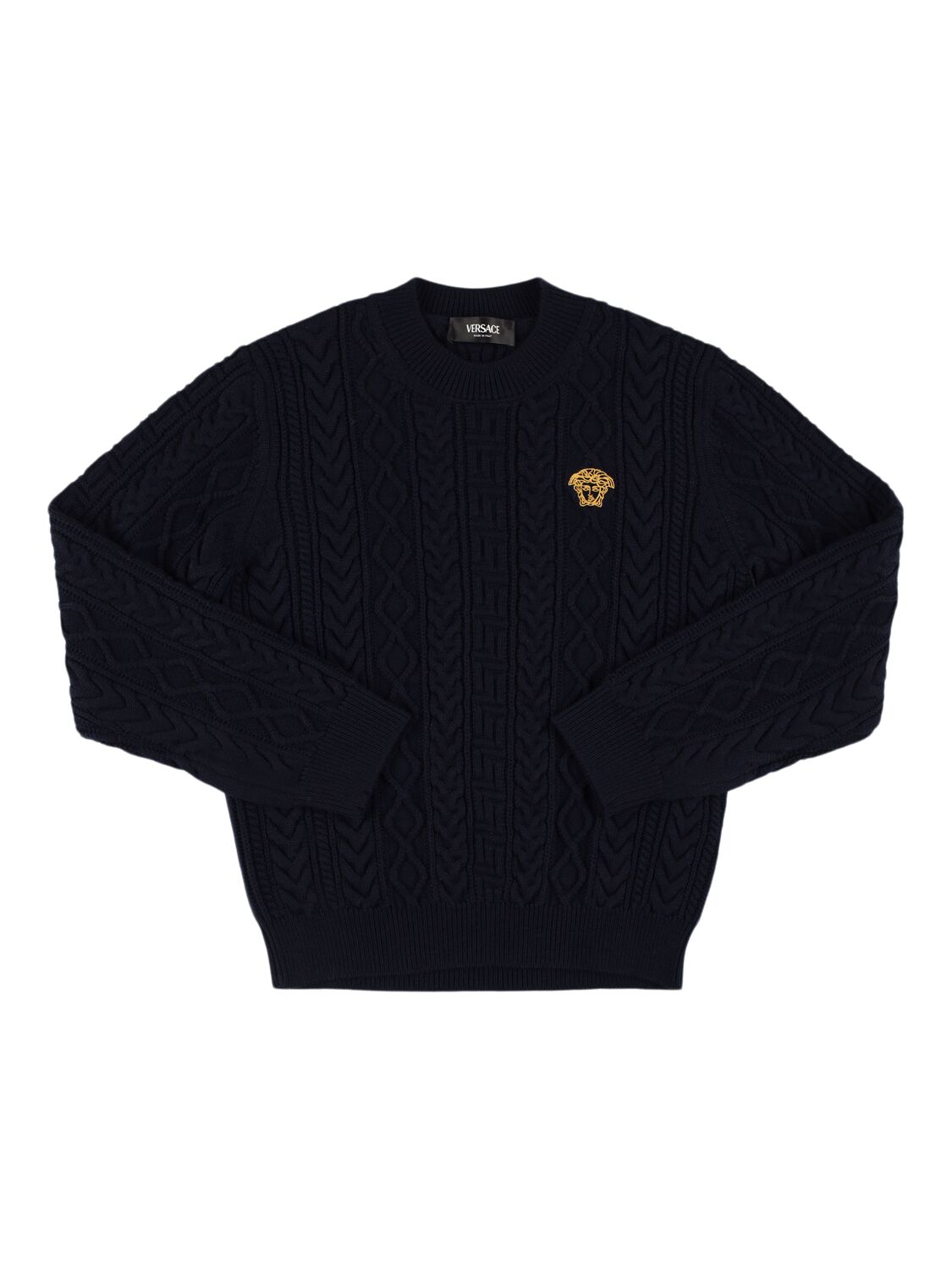 Versace Wool Knit Sweater In Blue