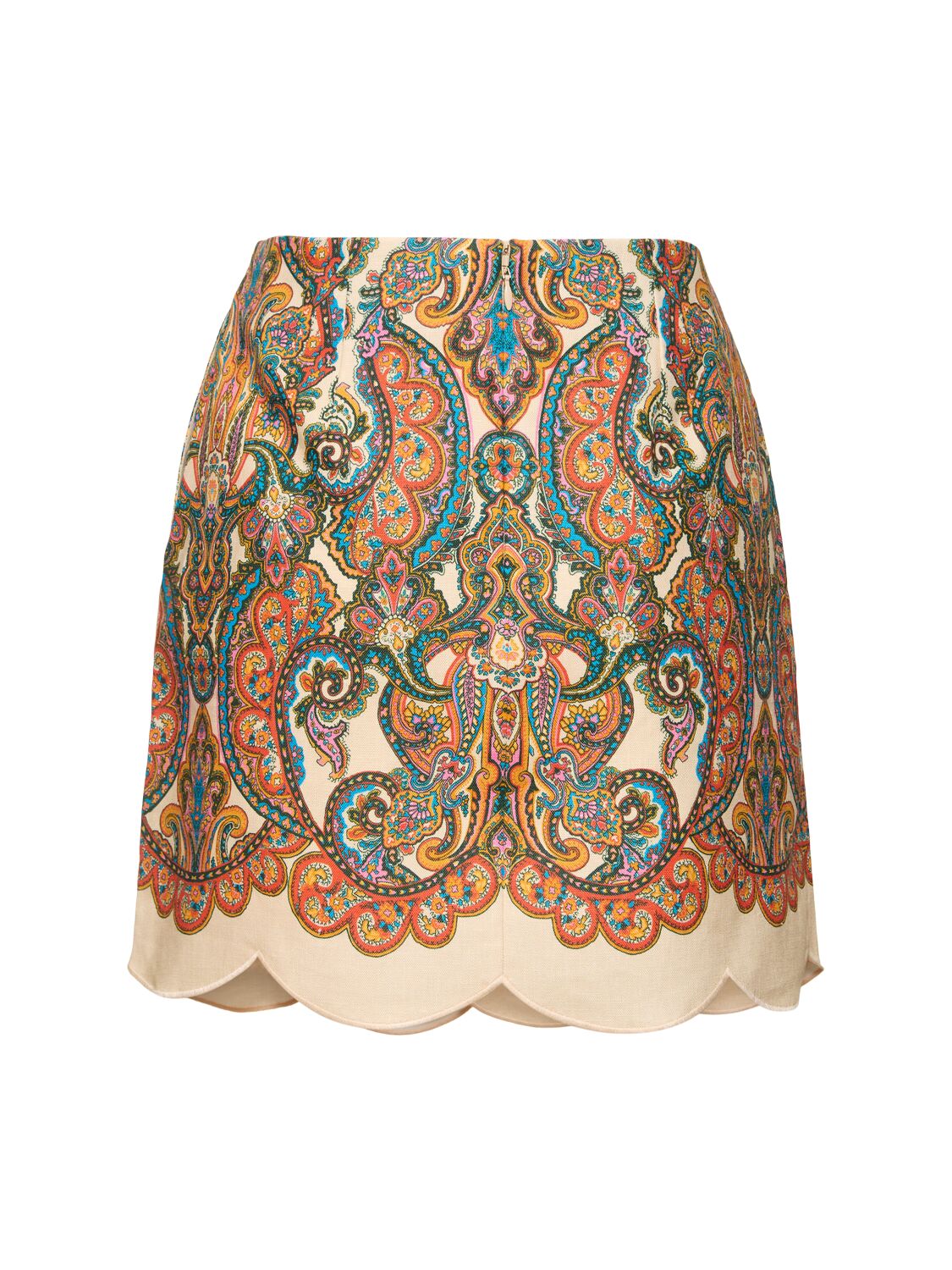 Shop Zimmermann Ottie Printed Linen Scalloped Mini Skirt In Multicolor