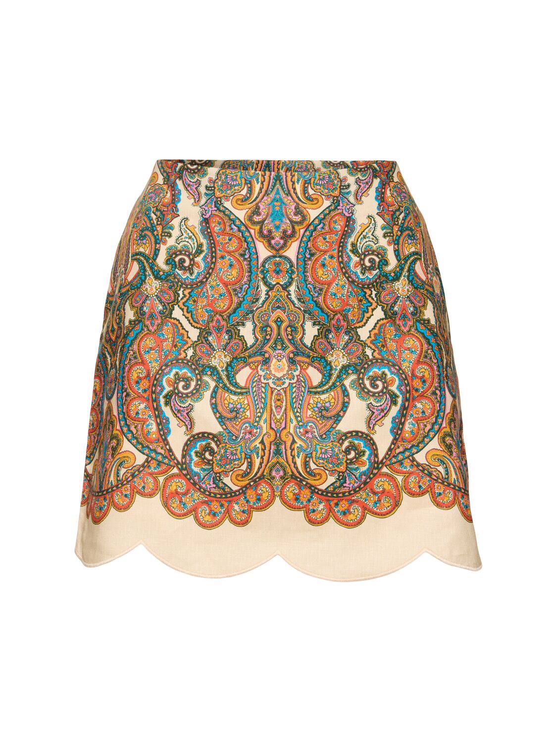 Shop Zimmermann Ottie Printed Linen Scalloped Mini Skirt In Multicolor