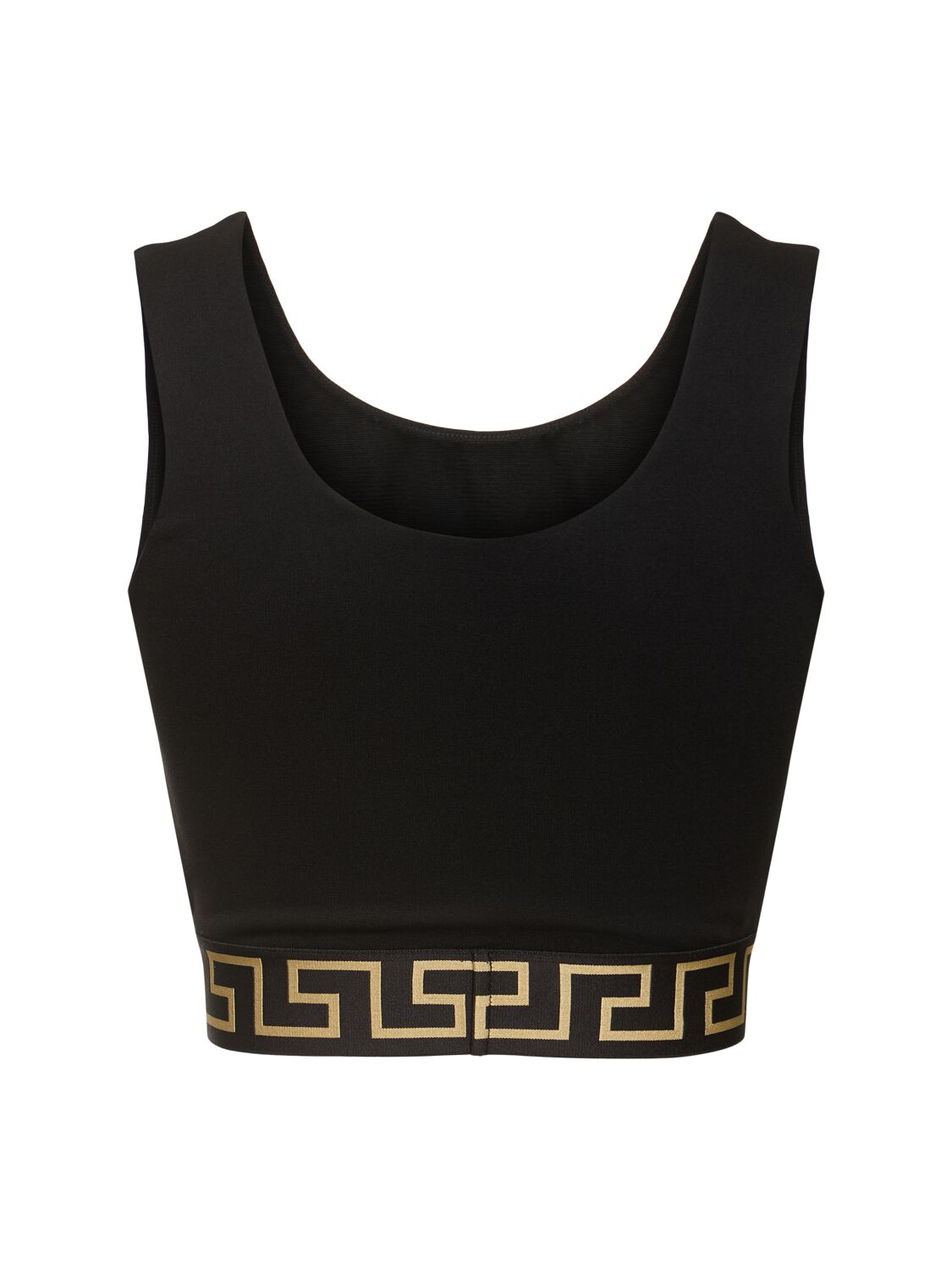 Shop Versace Logo Jersey Sport Bra Top In Black