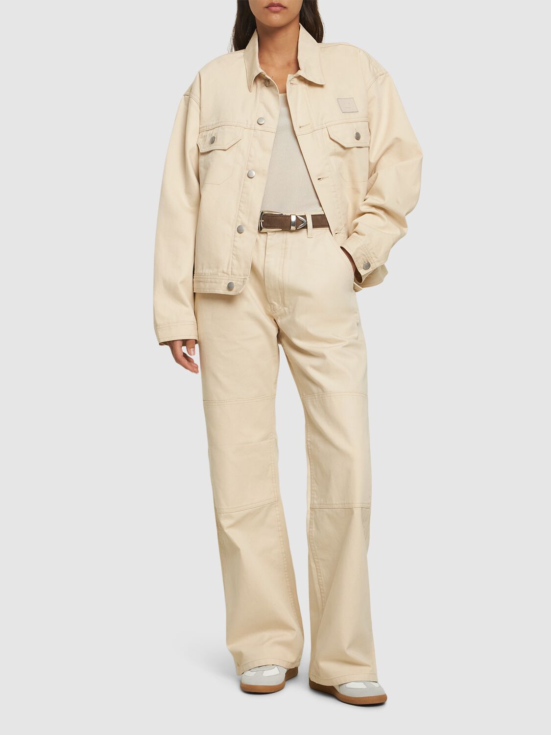 Shop Acne Studios Palma Cotton Canvas Straight Pants In Oatmeal