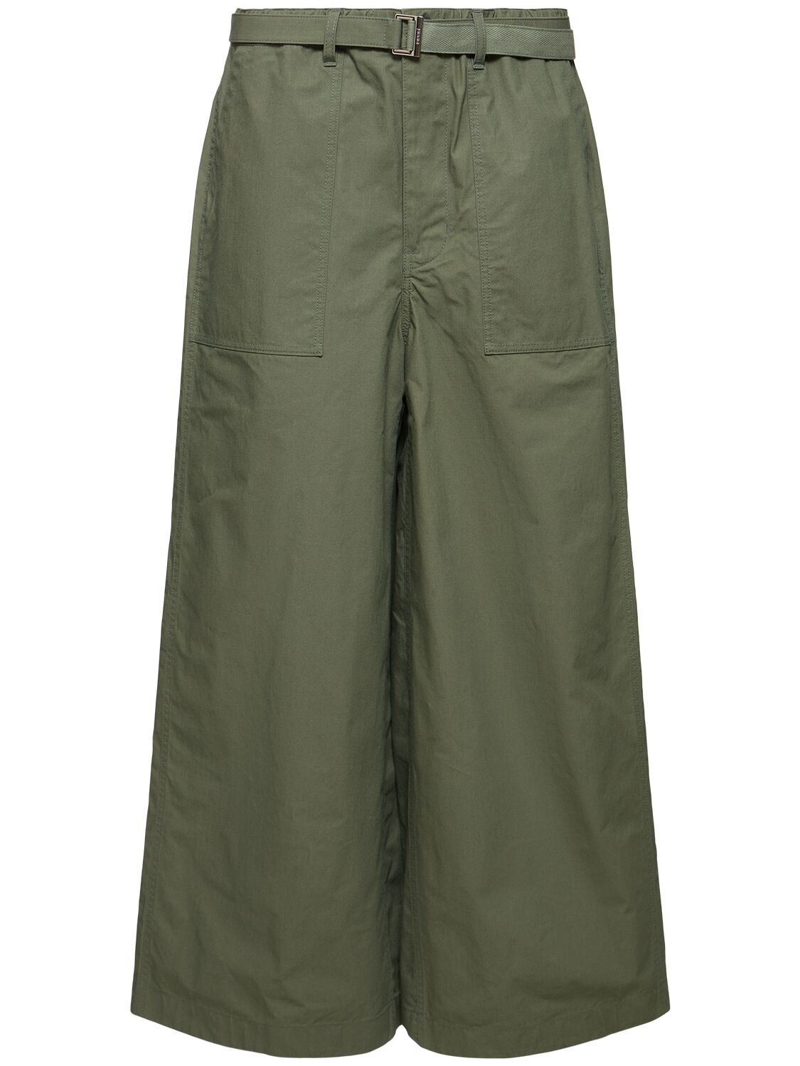 Shop Sacai Rip Stop Cotton Blend Wide Pants In Khaki