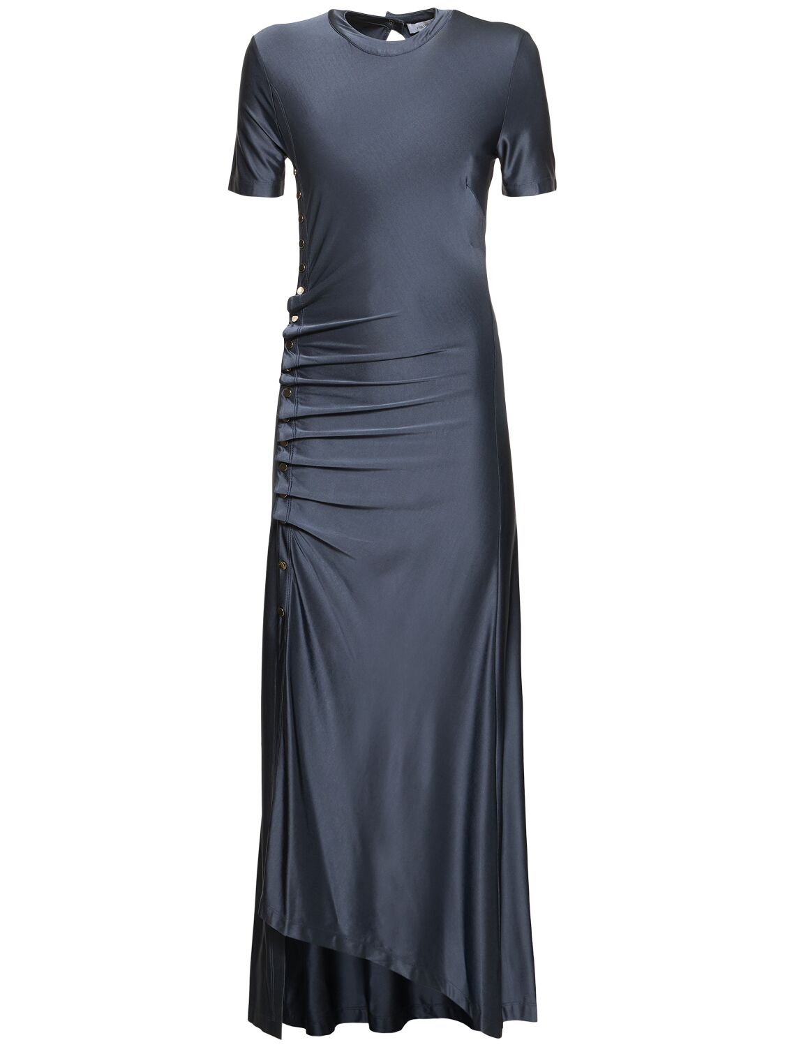 Rabanne Viscose Jersey Midi Dress W/ Buttons In Navy