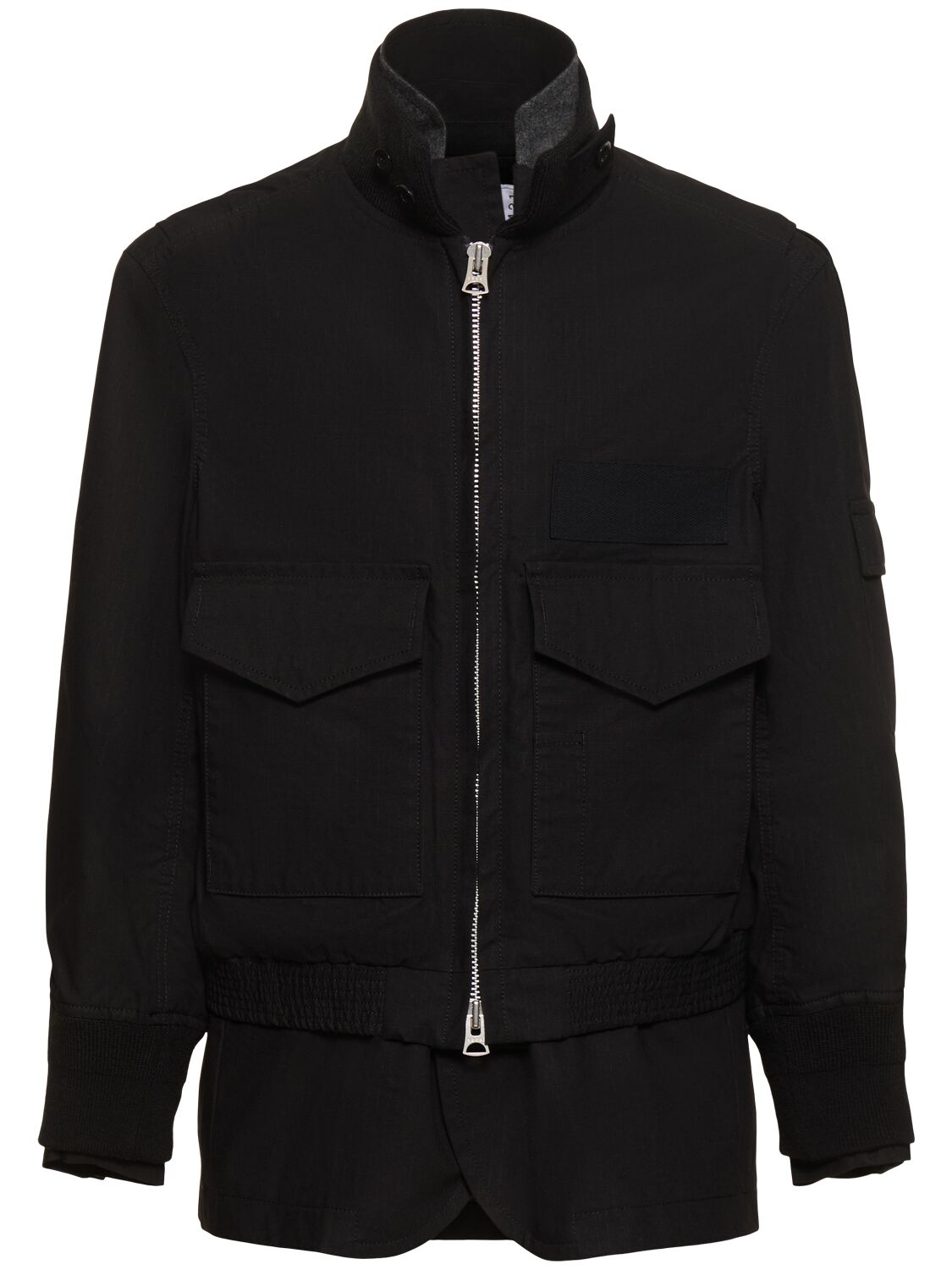 Shop Sacai Cotton Blend Ripstop Zip Jacket In Black