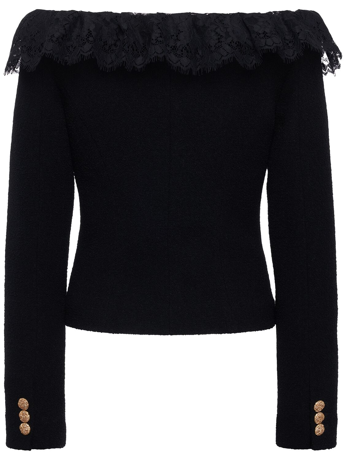 Shop Alessandra Rich Tweed Bouclé Off-the-shoulder Jacket In Black