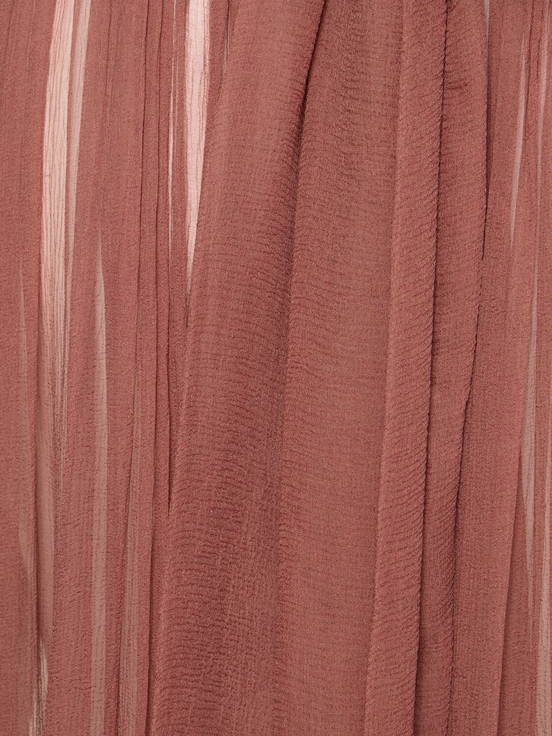 Shop Chloé Draped Silk Mousseline Long Dress In Dark Pink